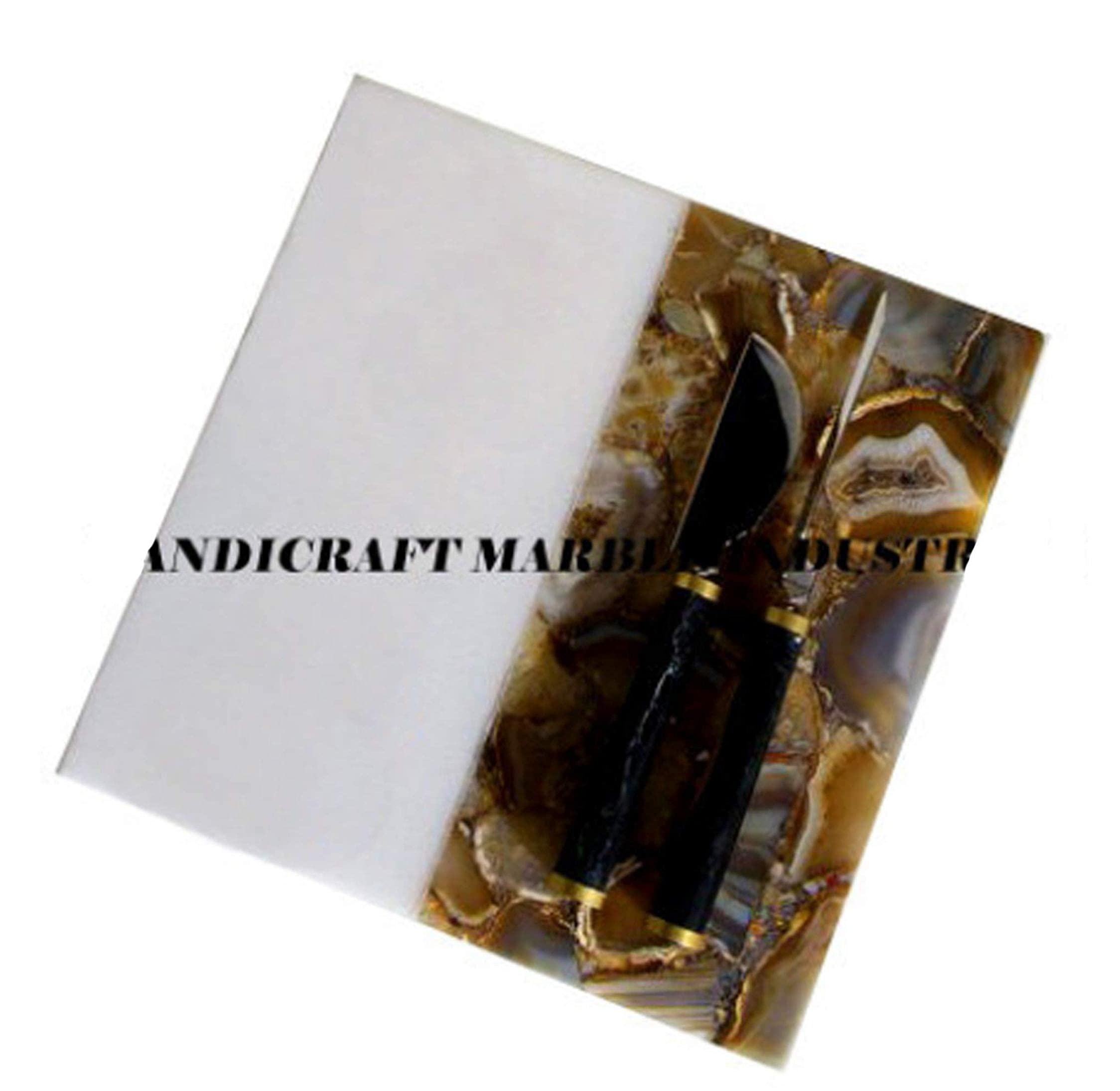 Premium Brown Agate Marble Cutting Board - Durable Stone Chopping Block for Kitchen, Charcuterie & Cheese Serving - Elegant Marble & Agate Serving Tray for Entertaining, Weddings & Home Decor