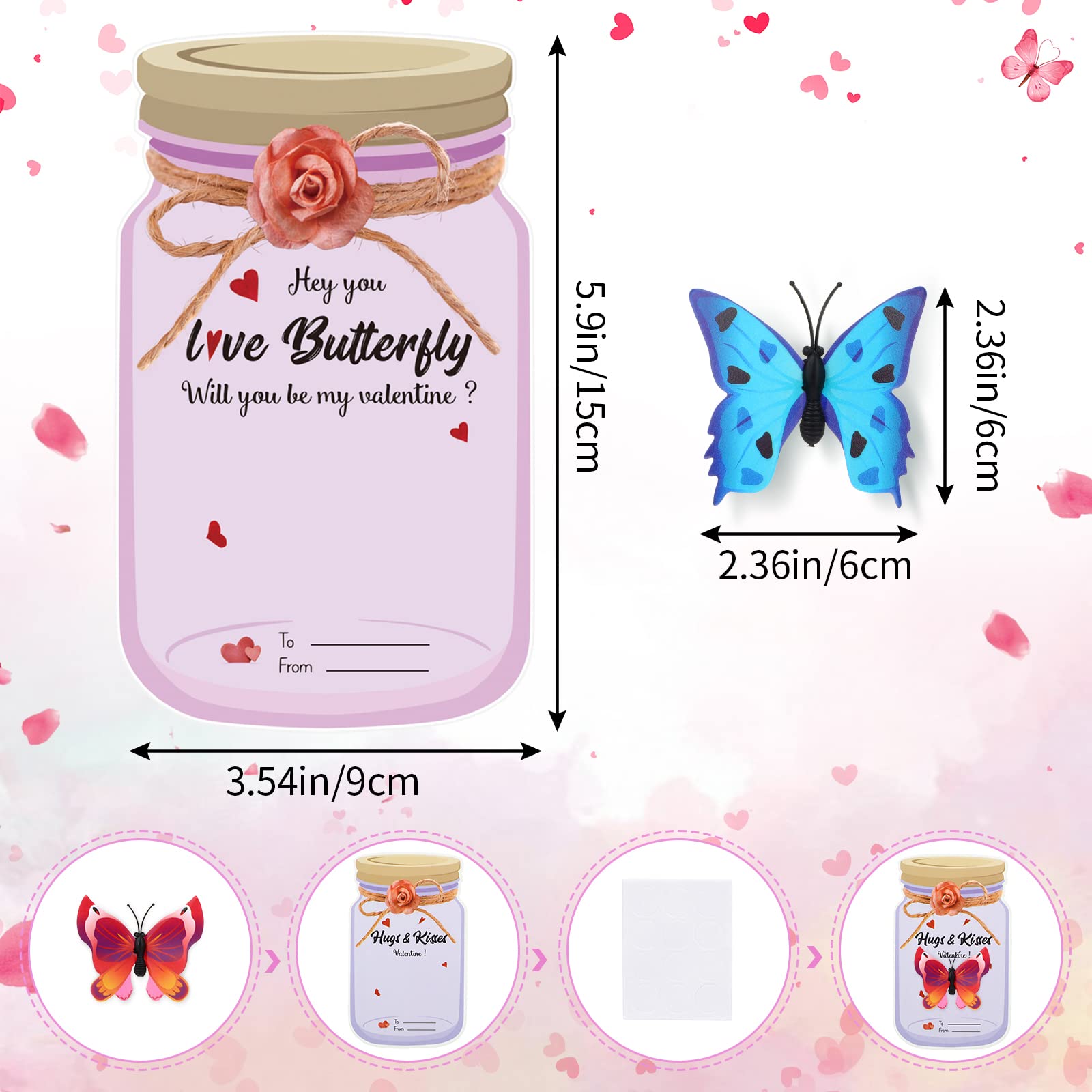 36-Piece Valentine's Day Cards for Kids with Insect Toys - Funny Classroom Exchange Cards, School Party Favors & Prizes - Perfect for Valentine's Day Gifts, Classroom Activities & Kids' Parties (Butterfly Theme)