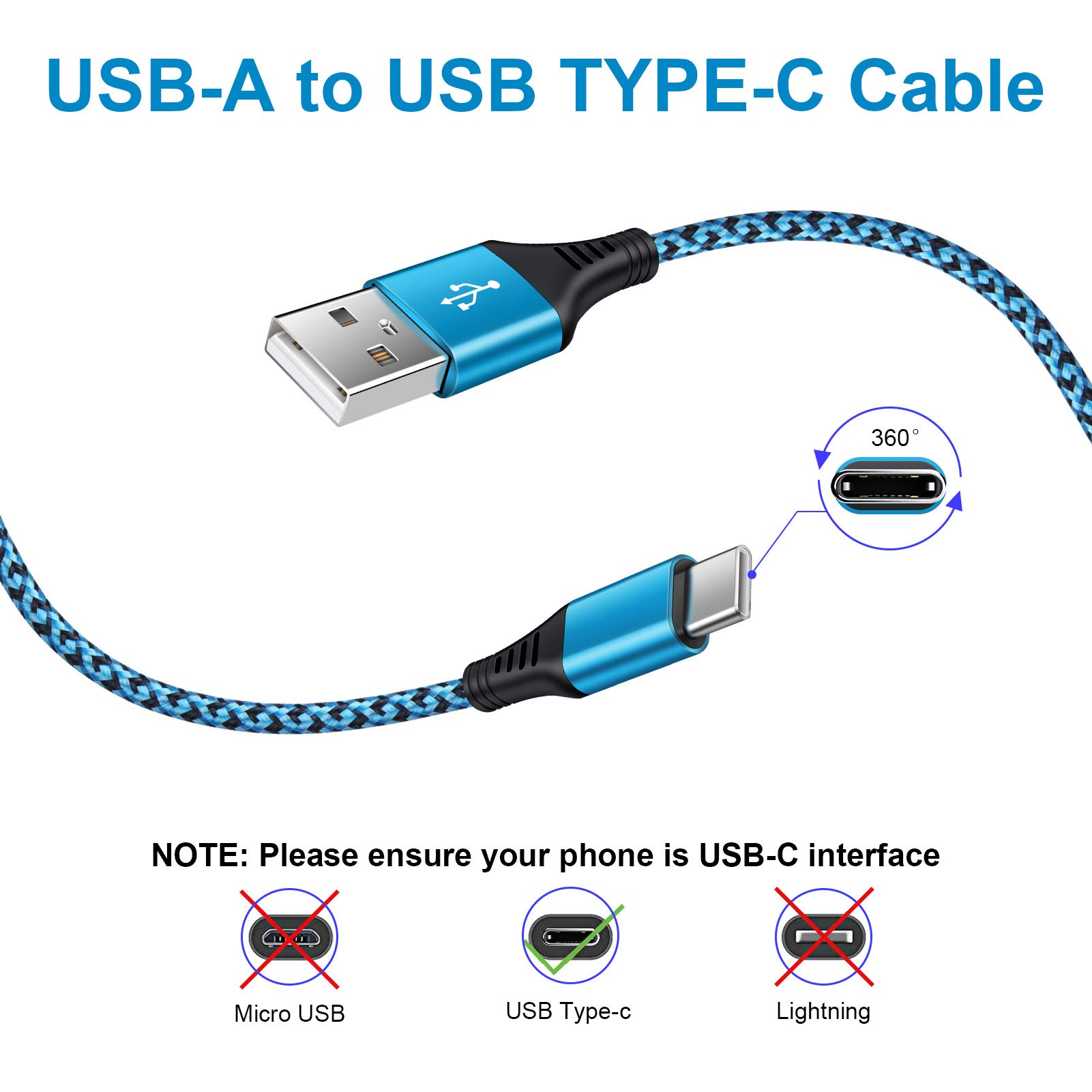 4-Pack USB A to USB C Fast Charging Cable 6ft, 3A Nylon Braided Android Phone Charger Cord for Samsung Galaxy S24/S23/S22/S21/S20/A54/A15/A14, iPhone 16/15, Google Pixel 9/8/7/6 Pro/8a - Durable Charging Solution for Home, Office & Travel