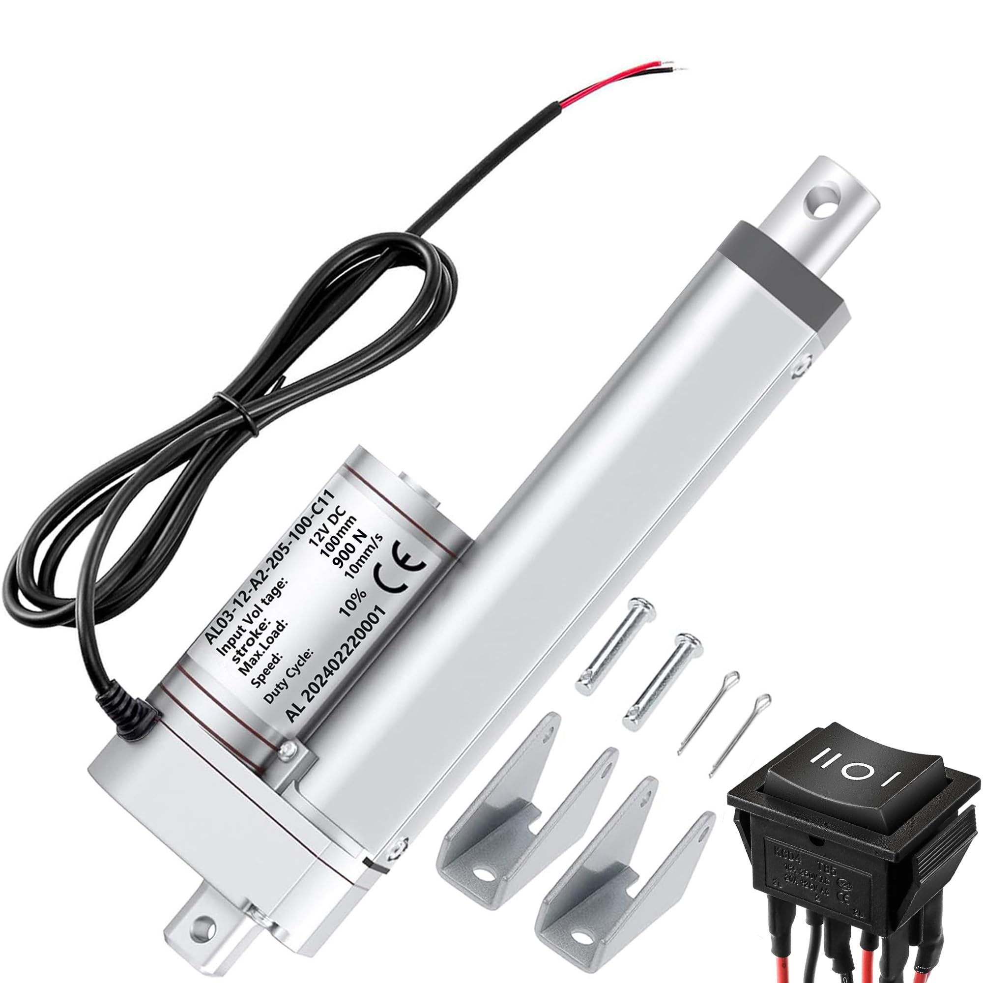 AWINLI 4 Inch Linear Actuator 12V DC - Heavy Duty 202Lbs (900N) High Speed 9mm/s with Remote Switch & Mounting Bracket - Industrial Use, Chicken Coop Doors, RV, Solar Panels, Medical Equipment (100mm Stroke)