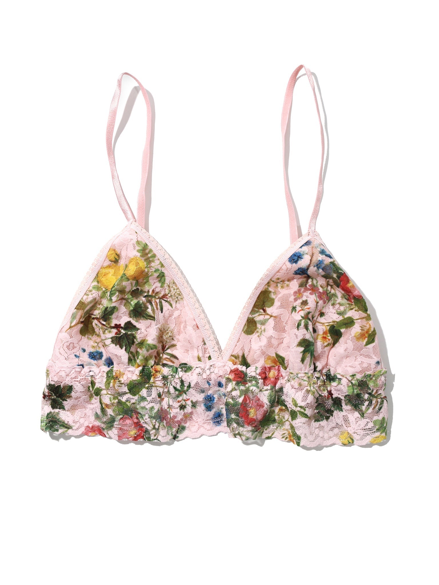 Printed Signature Lace Padded Triangle Bralette - Comfortable Wireless Bra for Women, Soft Stretch Fabric, Everyday Wear & Layering
