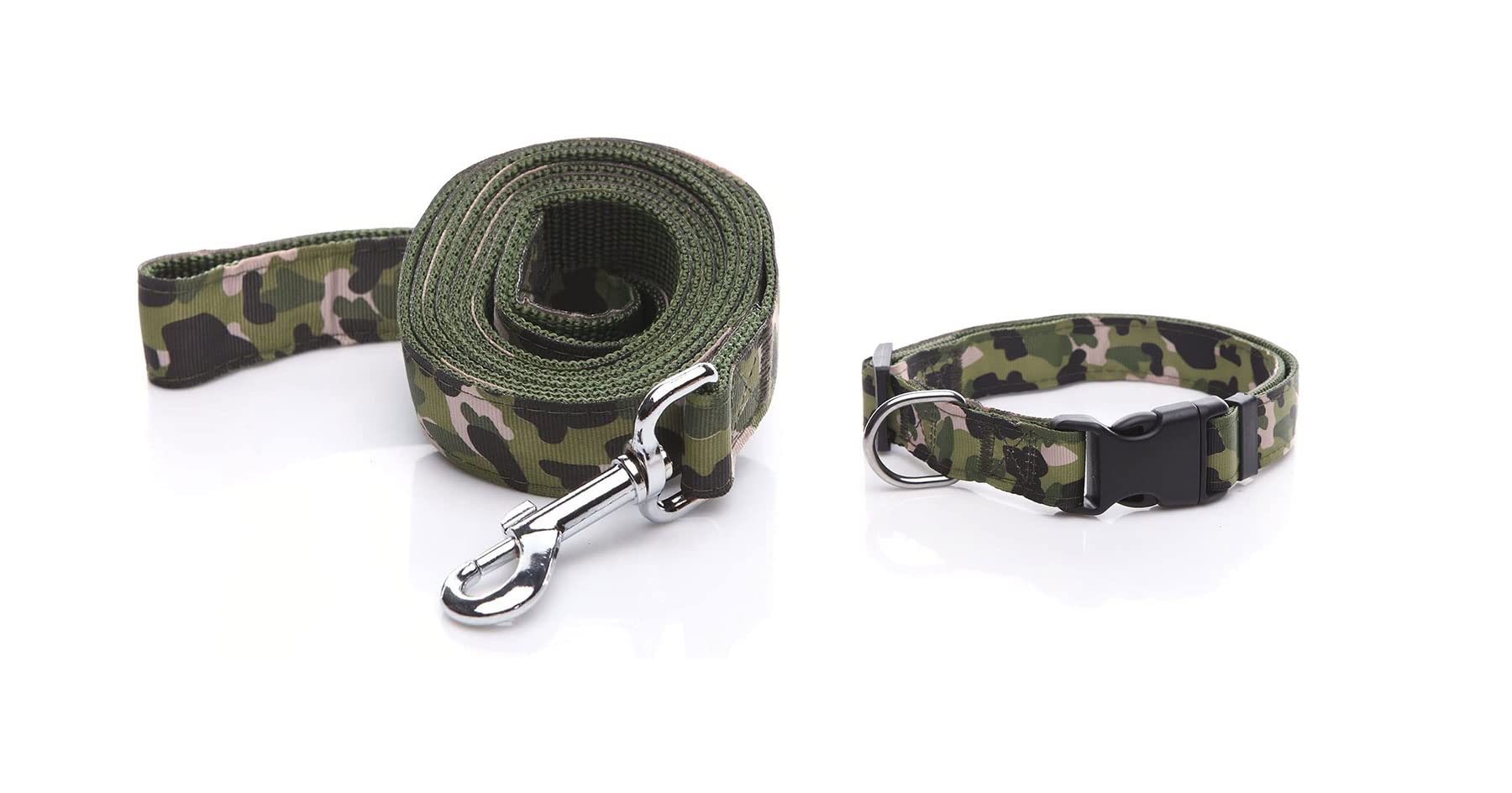 TAIDA Camouflage Dog Leash & Collar Set - 1 Inch Wide Adjustable Nylon Pet Leash & Matching Collar for Small Medium Large Dogs - Perfect for Hiking, Camping & Outdoor Adventures