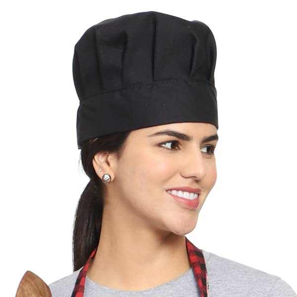 Premium White Check Cotton Cross Pocket Apron for Women & Men - Waterproof Kitchen Cooking Apron with Chef Cap - Ideal for Cooking, Baking, BBQ & Restaurant Use