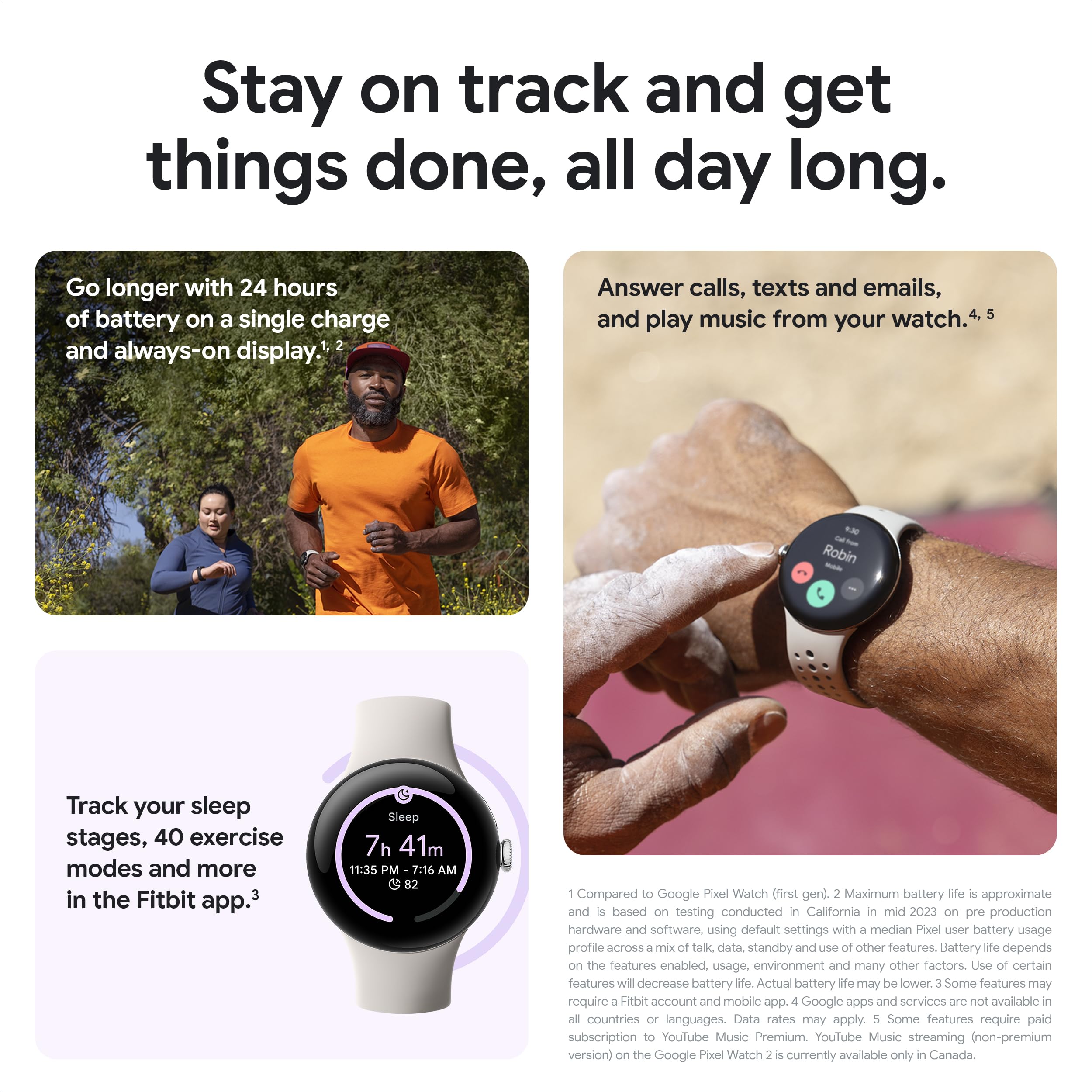 Google Pixel Watch 2 Smartwatch with Fitbit Heart Rate Tracking, Stress Management & Safety Features - Android Wear OS Watch with Matte Black Aluminum Case & Obsidian Active Band - Wi-Fi Connectivity for Fitness, Workouts & Daily Activity Tracking