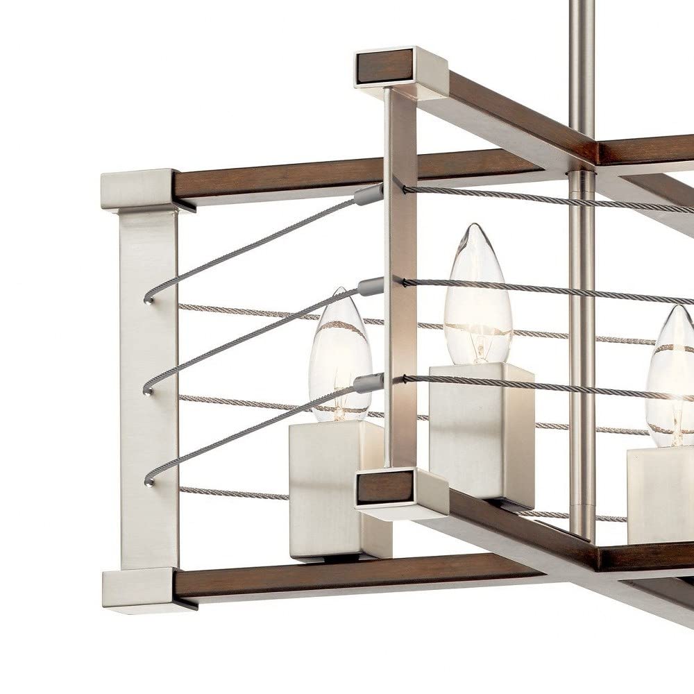 4-Light Modern Steel Cable Cage Pendant Light Fixture - Brushed Nickel Finish for Dining Room, Kitchen Island or Living Room Lighting