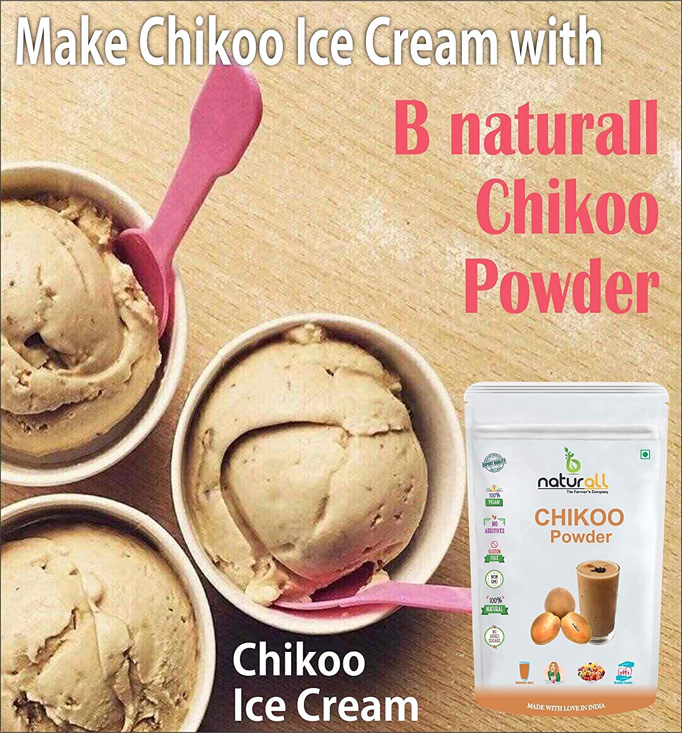 Organic Fruit Powder Combo Pack - 3 Flavors: Chikoo, Mango & Custard Apple | 100% Natural, No Added Sugar, No Preservatives | 200g Each (Total 600g) by B Naturall | Perfect for Smoothies, Baking & Healthy Snacks