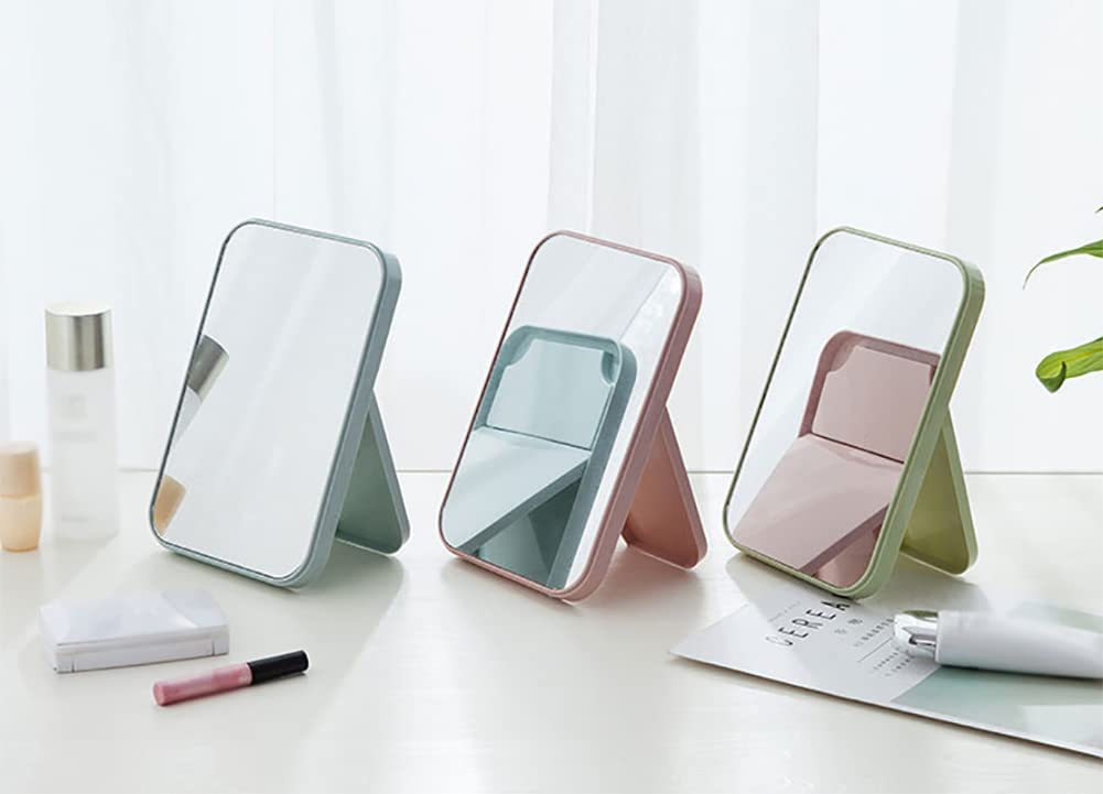 HEXONIQ® Foldable Portable Makeup Mirror - Light Blue Vanity Mirror for Travel, Camping, Home & Office Use | Compact Desktop Mirror with Adjustable Angle for Makeup, Skincare & Grooming