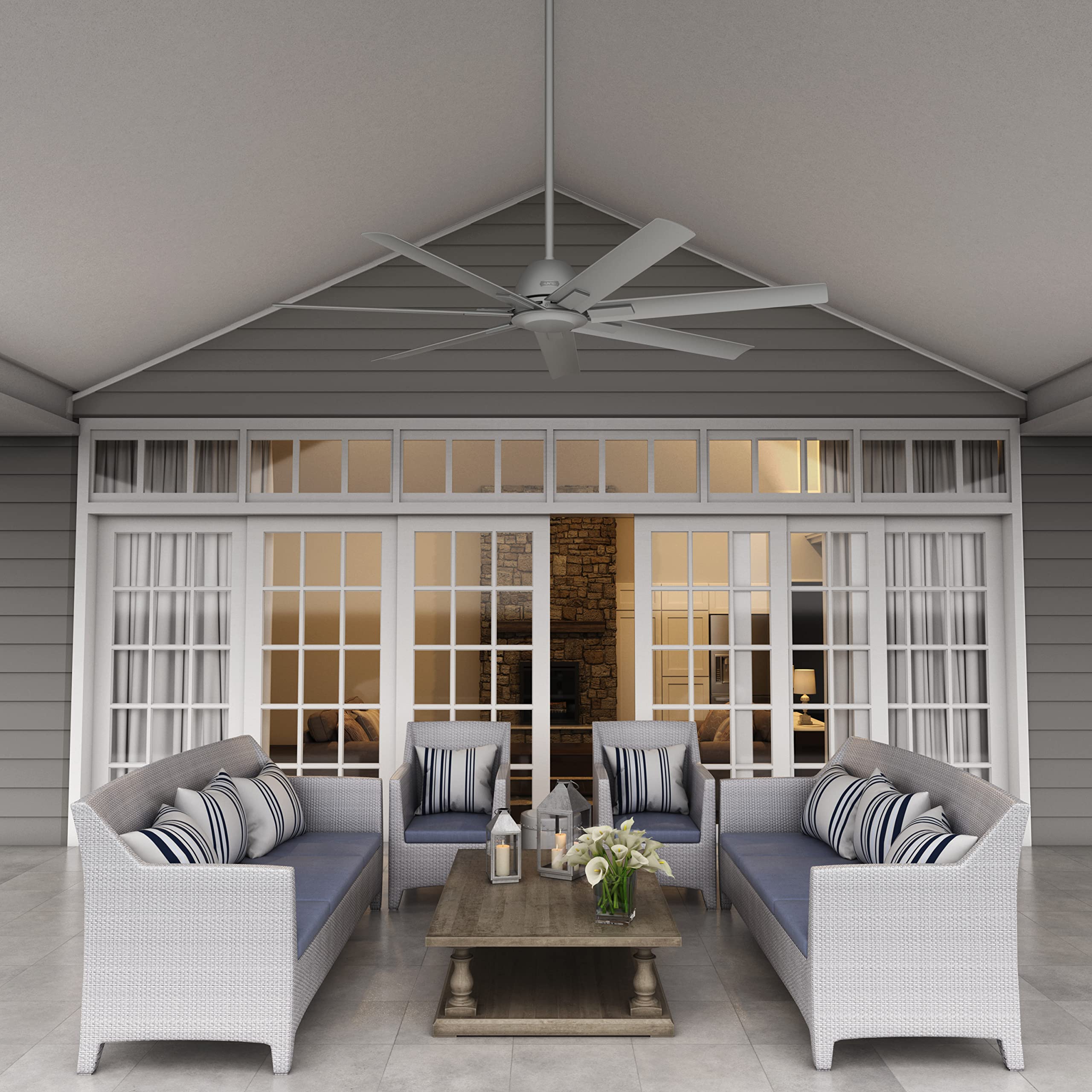 Hunter Fan Company 51589 Downtown Ceiling Fan 52 Inch, Matte Silver Finish - Modern Low Profile Flush Mount Indoor Ceiling Fan with Light Kit for Living Room, Bedroom & Office