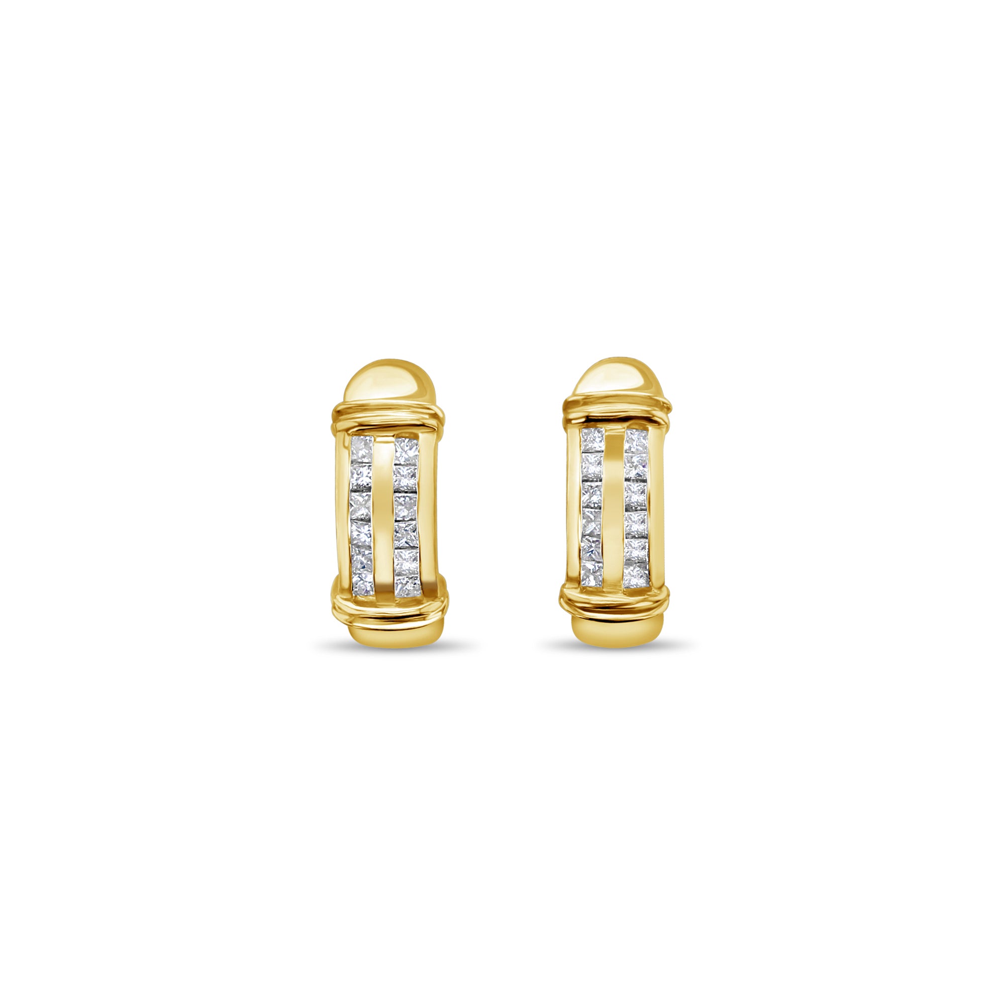 14K Yellow Gold Princess Cut Channel Set Earrings - 0.85cttw Diamond Stud Earrings for Women, Perfect for Weddings, Anniversaries & Special Occasions
