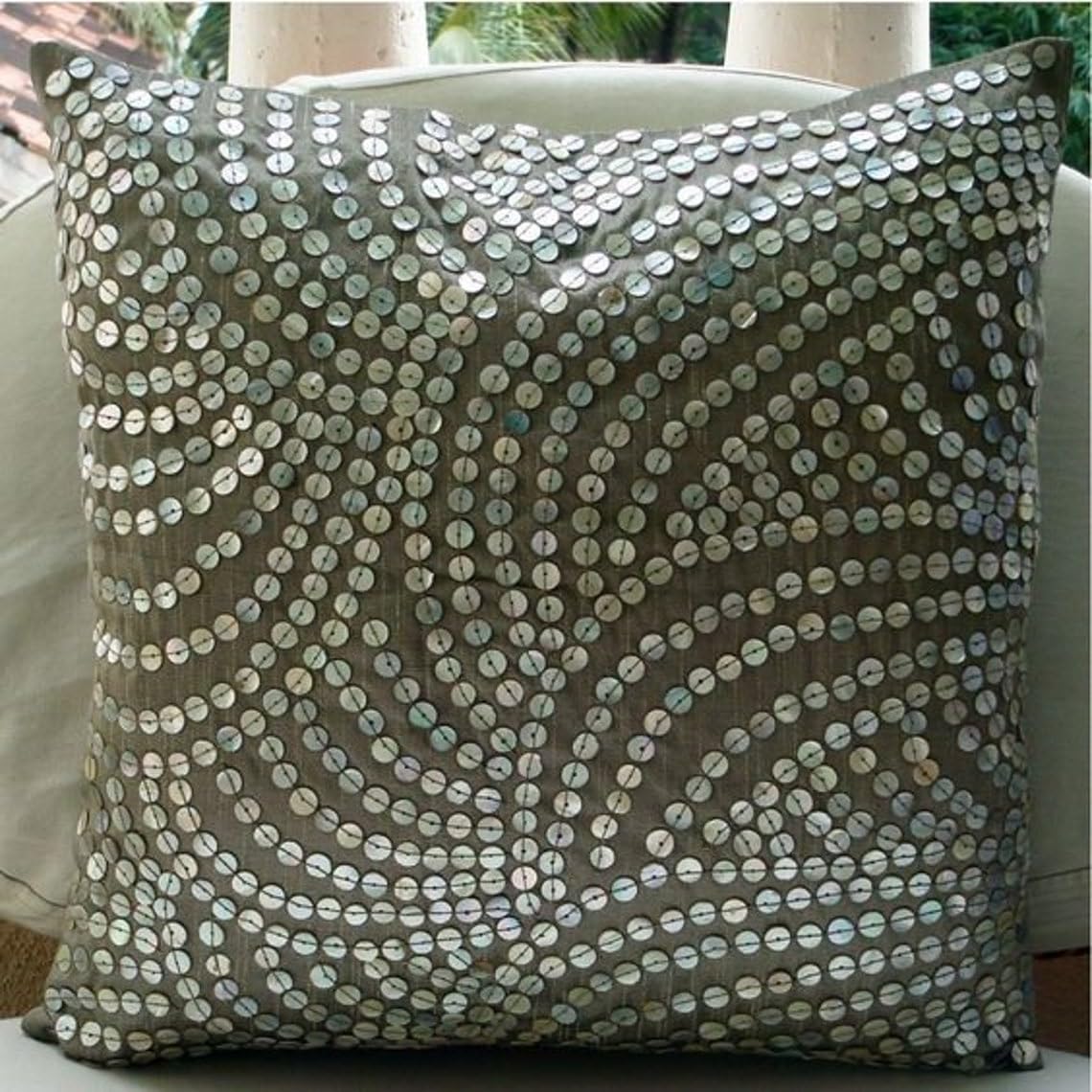 HomeCentric 16x16 Inch (40x40 cm) Silver Silk Sofa Pillow Covers - Modern Abstract Mother of Pearl Design with Zipper Closure | Perfect for Living Room Decor, Couch Accents & Easter Home Styling