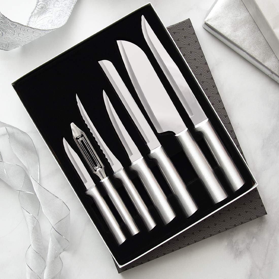 Premium Rada Cutlery 7-Piece Knife Set with Silver Handles - 2 Pack Starter Kitchen Knife Collection - Perfect for Home Cooking, Wedding Gifts & Culinary Enthusiasts