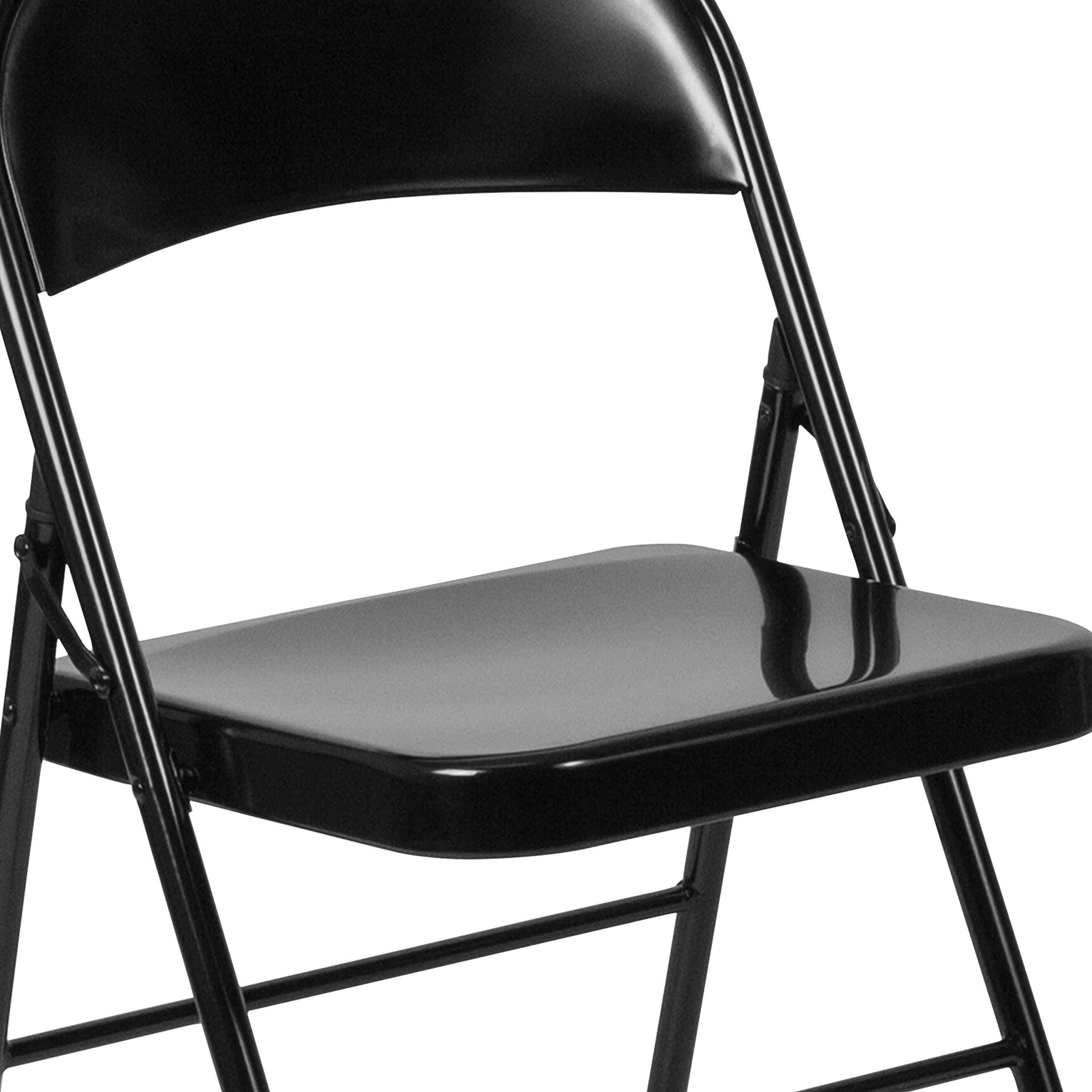 2 Pack Heavy Duty Black Metal Folding Chairs with Double Bracing - Sturdy & Portable for Outdoor Events, Parties, Camping, and Home Use