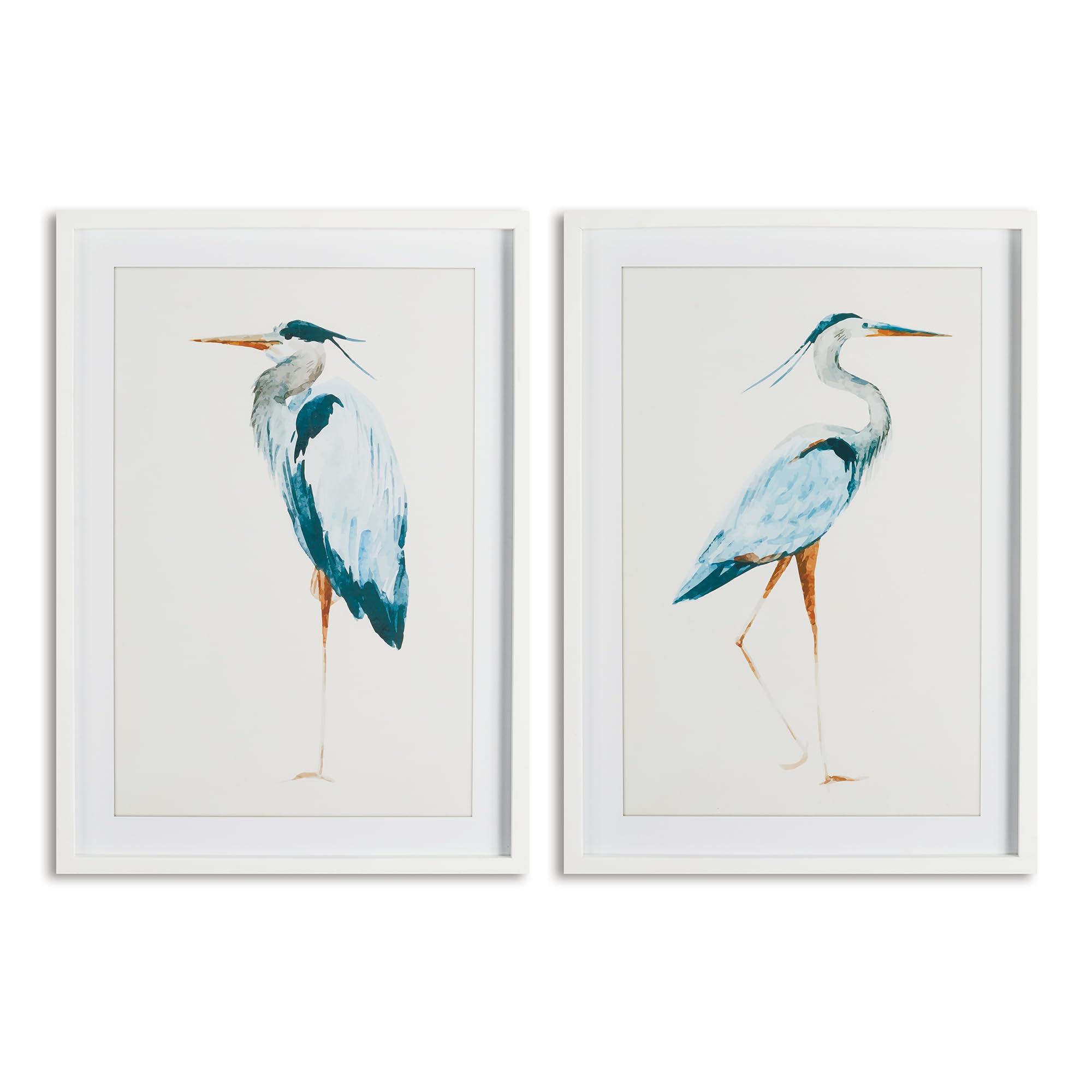 Napa Home & Garden Blue Heron Wall Art Prints - Set of 2 Framed Coastal Decor for Living Room, Bedroom or Office - Nature Inspired Blue Heron Bird Painting for Home Decor