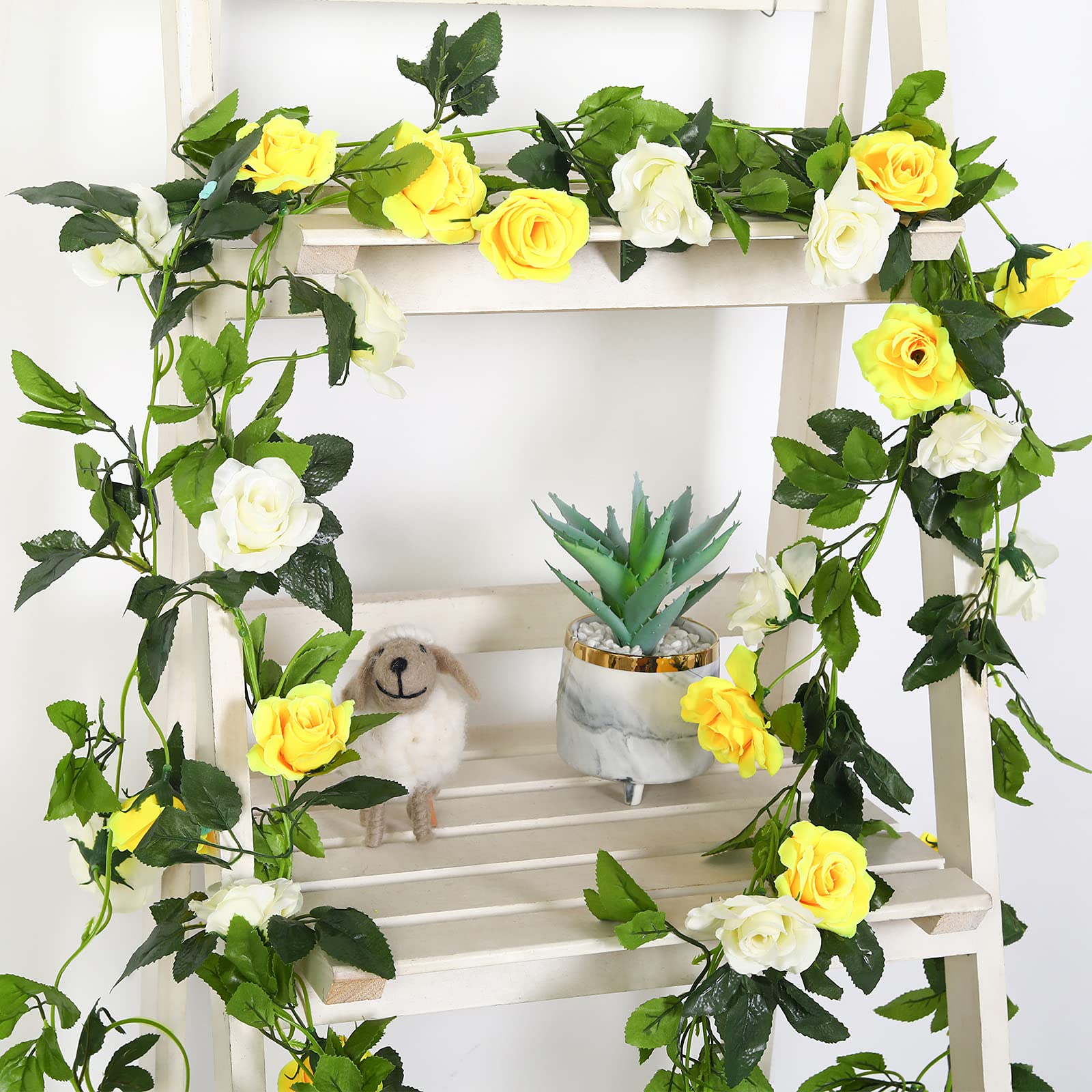JUSTOYOU 2 Pack (15.8FT) Artificial Rose Garland Vines - Silk Fake Rose Flowers for Wedding Backdrop, Party Arch, Home Decor, Hanging Floral Arrangement - Perfect for Wedding, Birthday, Baby Shower & Home Decoration