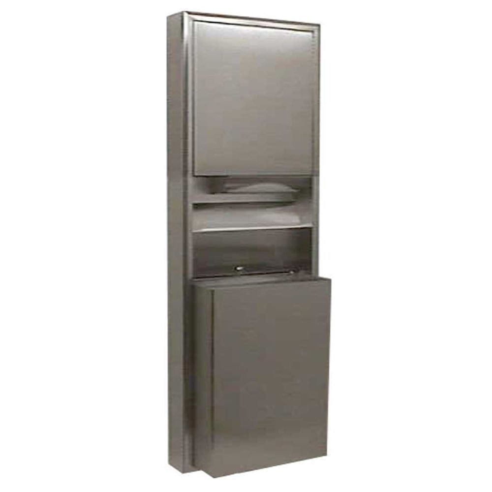 Bobrick B3949 ClassicSeries Convertible Paper Towel Dispenser & Waste Receptacle - Surface Mount Satin Finish for Restrooms, Kitchens & Commercial Spaces