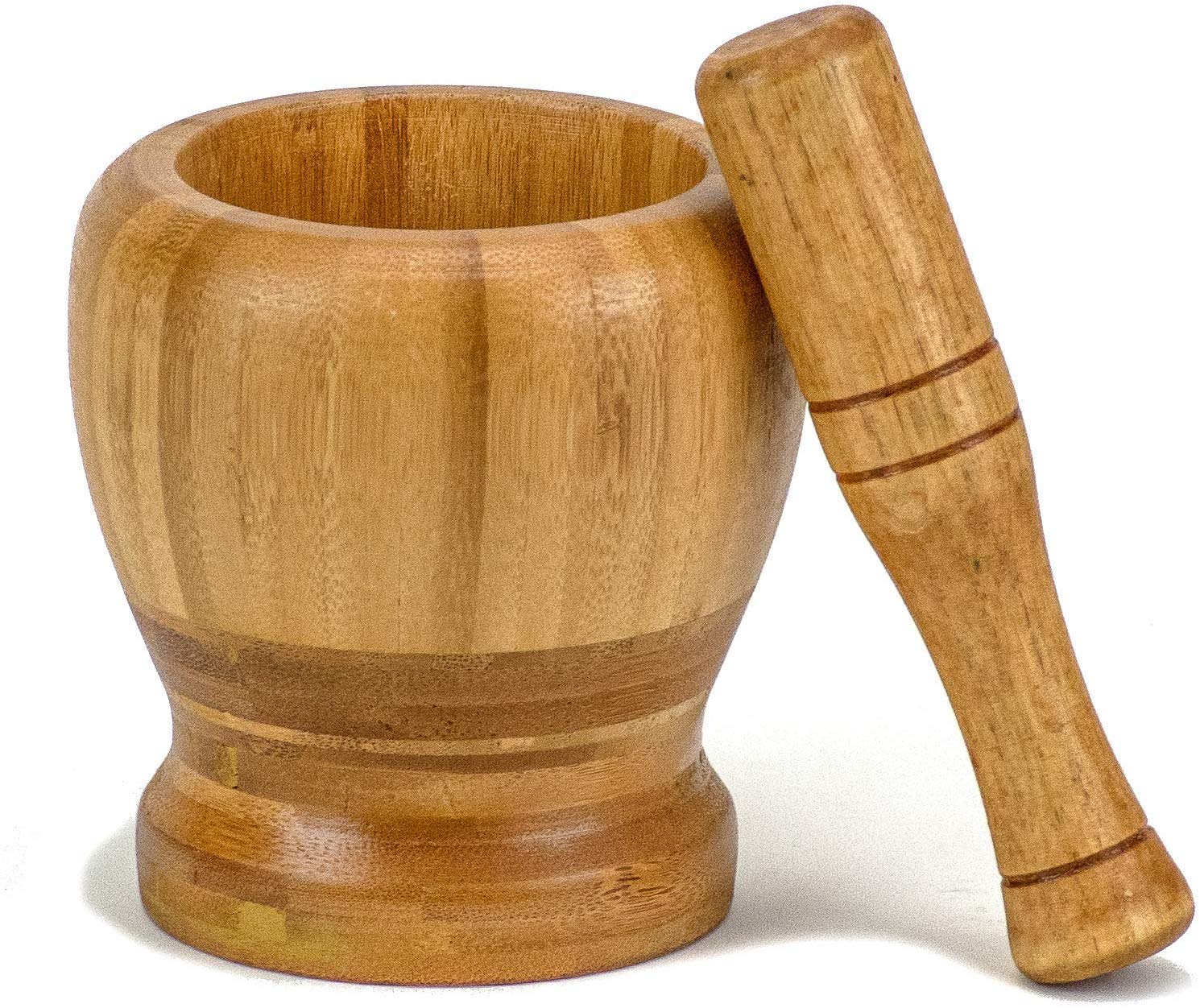Natural Bamboo Mortar and Pestle Set - 4 Inch Wooden Spice Grinder for Kitchen | Eco-Friendly Herb Crusher & Decorative Kitchen Tool | Perfect for Grinding Spices, Herbs, and Making Fresh Guacamole