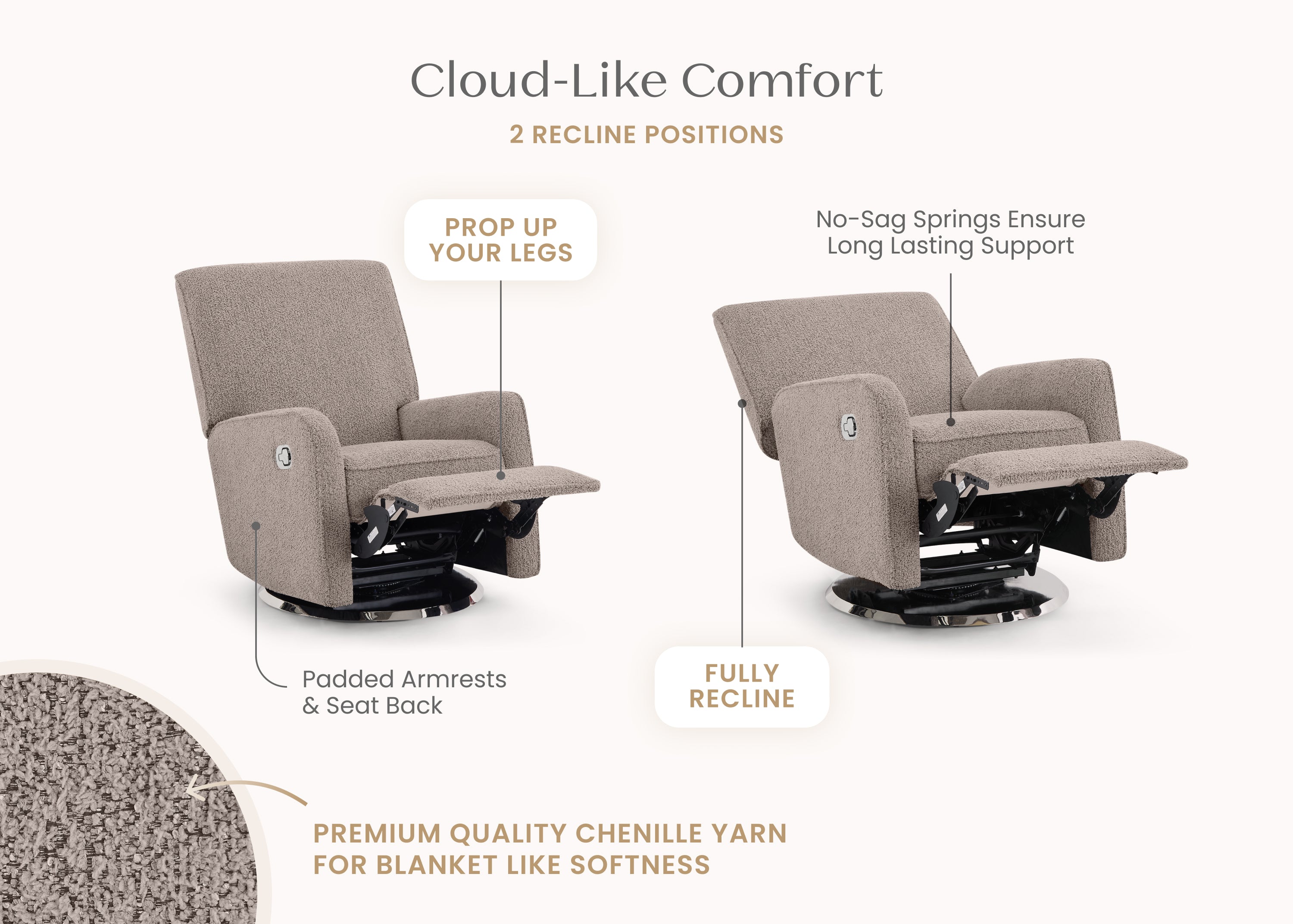 Nest Nursery Swivel Recliner Chair - 360 Degree Rotating Glider Rocker with Lumbar Support - Perfect for Nursing, Feeding & Comfort in Baby Nursery or Living Room