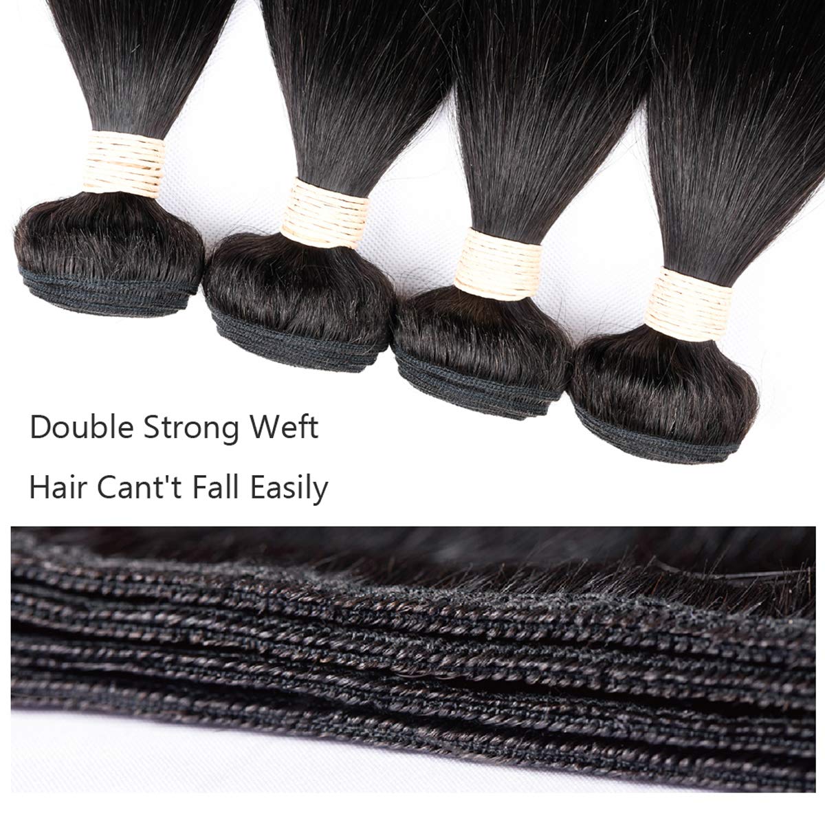100% Brazilian Straight Virgin Human Hair Bundles with Lace Closure (22