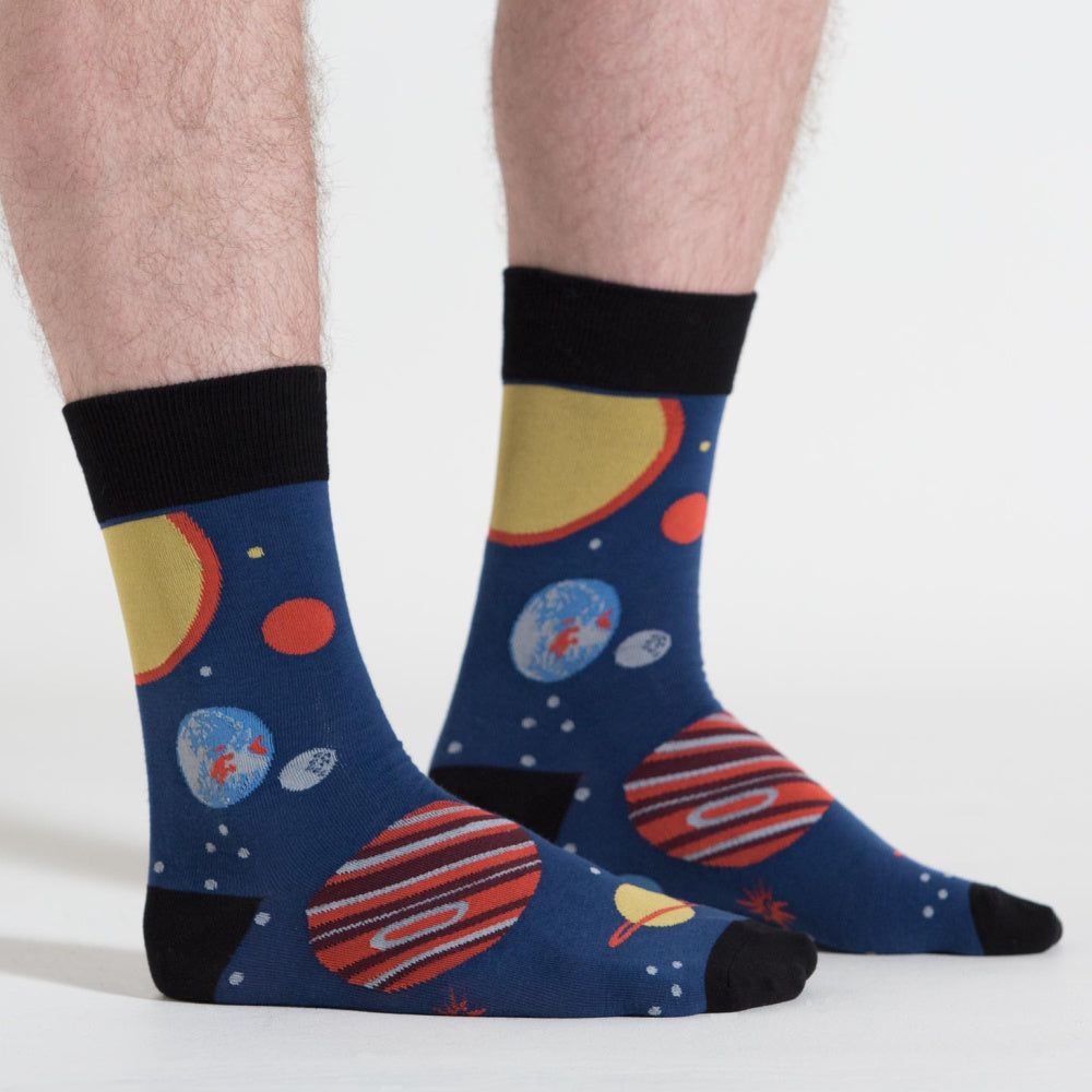 Stylish Crew Socks for Men with Planet Design - Comfortable & Durable Cotton Socks for Everyday Wear, Work, or Gifts