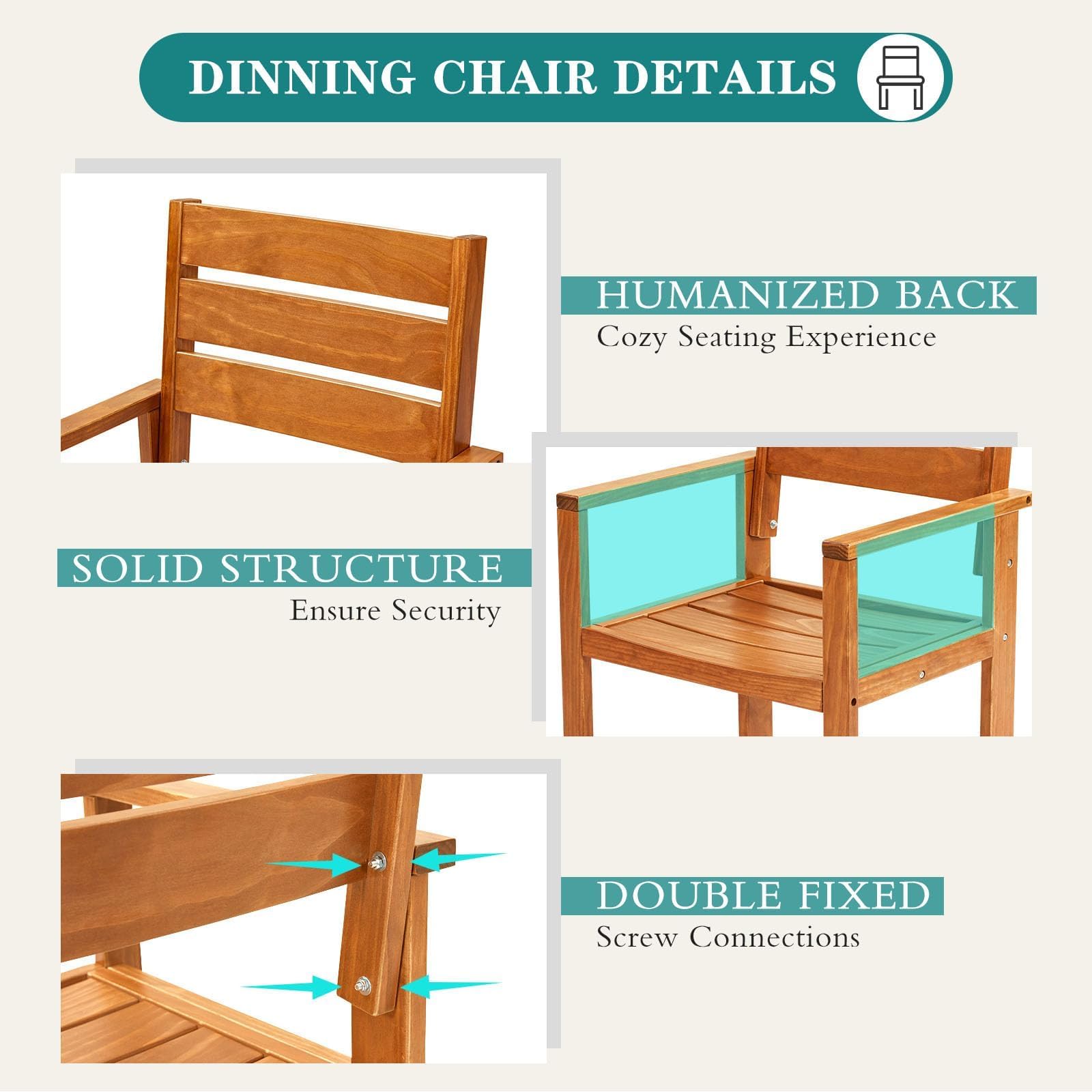 YOLENY 6-Piece Teak Solid Wood Patio Dining Set - Indoor & Outdoor Wooden Furniture for Backyard, Lawn, Garden - Perfect for Outdoor Entertaining & Relaxation