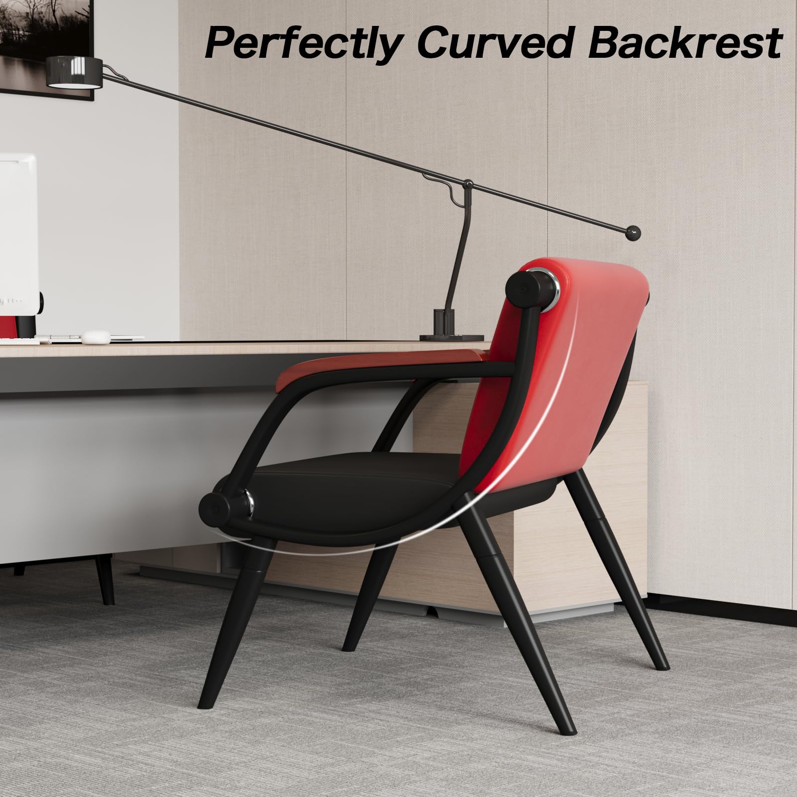 Premium Waiting Room Chairs - Leather Reception Chairs with Arms for Office, Clinic, Airport, Hospital, Barber Salon & Bank | Comfortable Seating Solution in Red & Black | Perfect for Professional Spaces & High-Traffic Areas