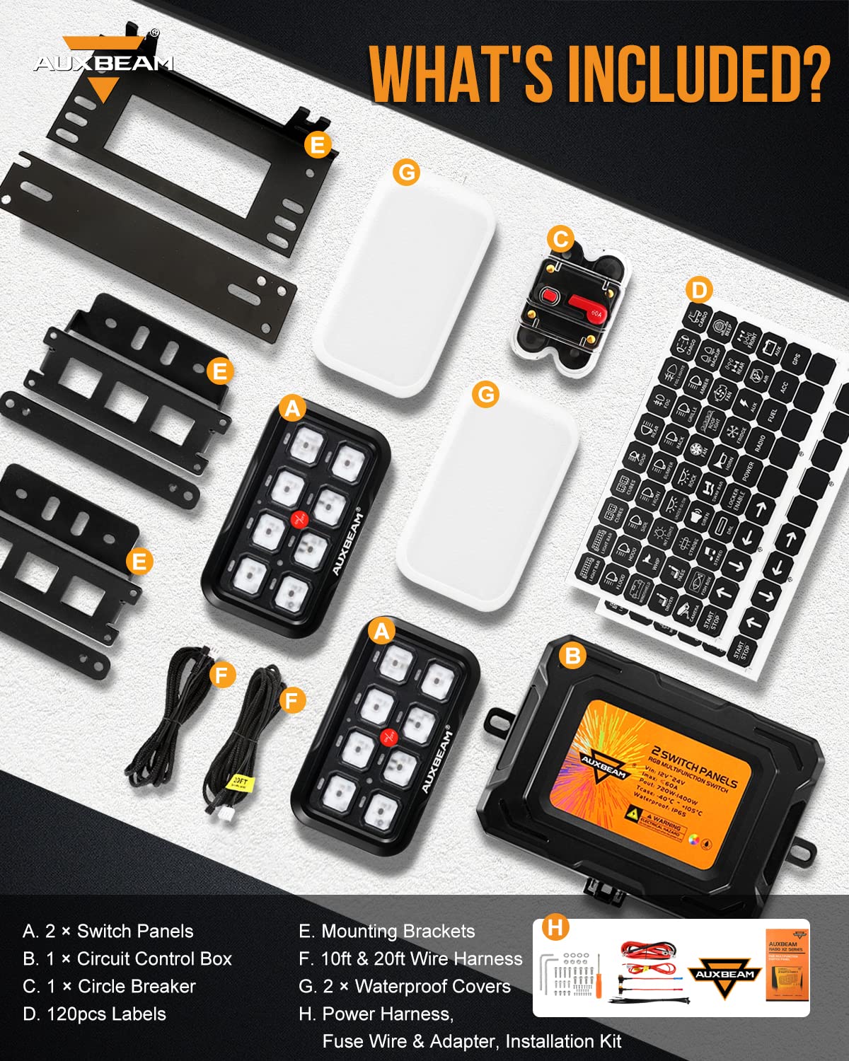 Auxbeam RGB 8 Gang Switch Panel RA80 X2 - Waterproof Dual Switch Panel with Momentary Pulsed Toggle for Offroad SUV, Hunting Truck, Camper Van, Food Truck & Boat | 2-Year Warranty | Perfect for Vehicle Lighting Control & Custom Wiring Projects