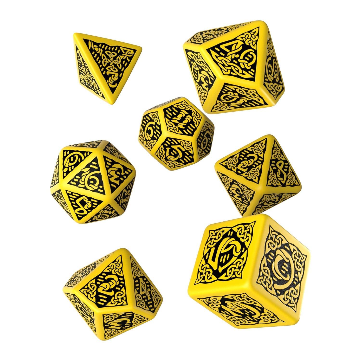 Celtic 3D Revised Yellow & Black Dice Set of 7 Pieces - Premium Polyhedral RPG Dice for Dungeons & Dragons, Pathfinder & Tabletop Games - Perfect for D&D Players, Collectors & Board Game Enthusiasts