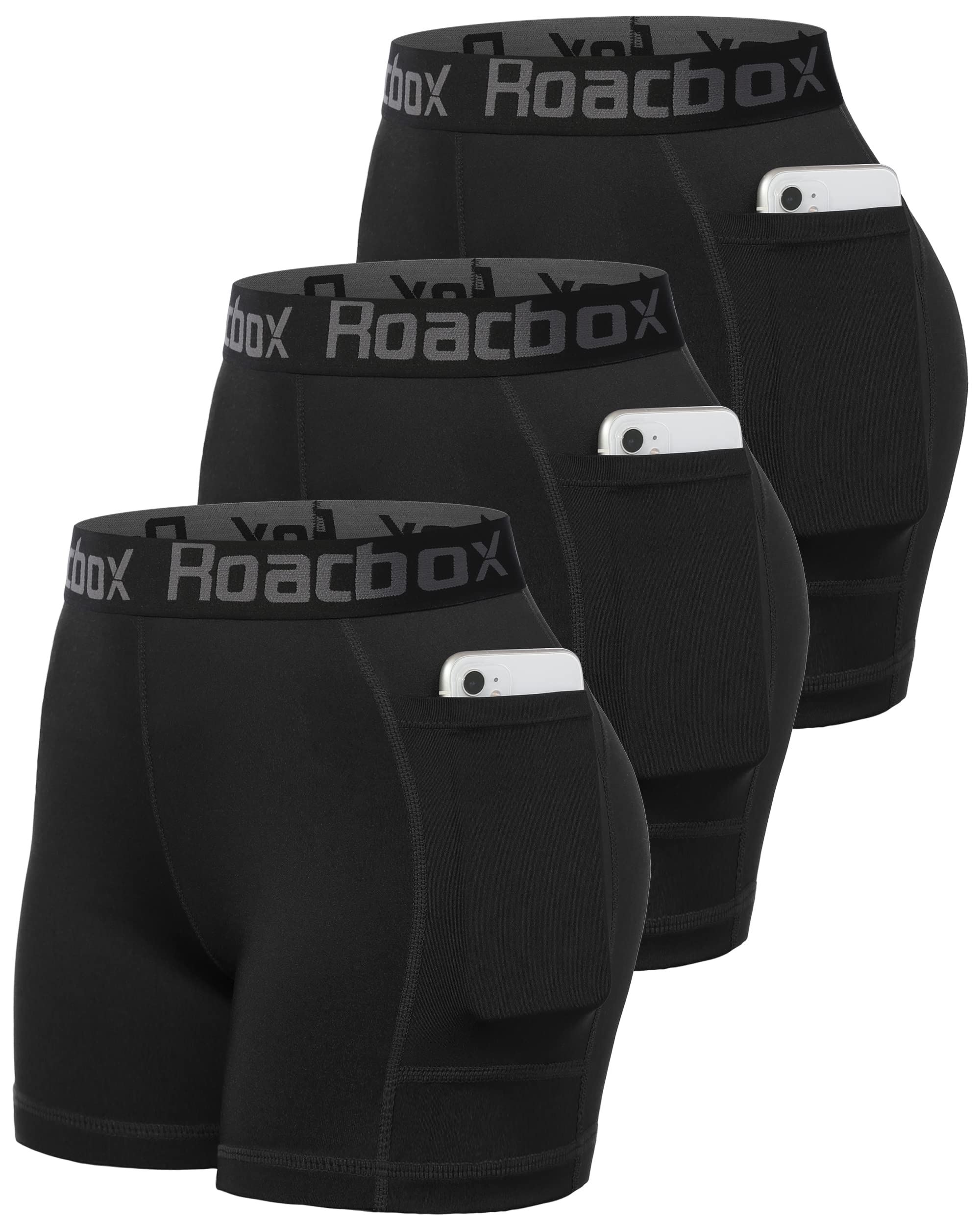 Roadbox 5'' Women's Volleyball Compression Shorts with Pockets - 3 Pack Spandex Workout Athletic Shorts for Running, Gym, Yoga | High-Performance Moisture-Wicking Activewear for Sports & Training