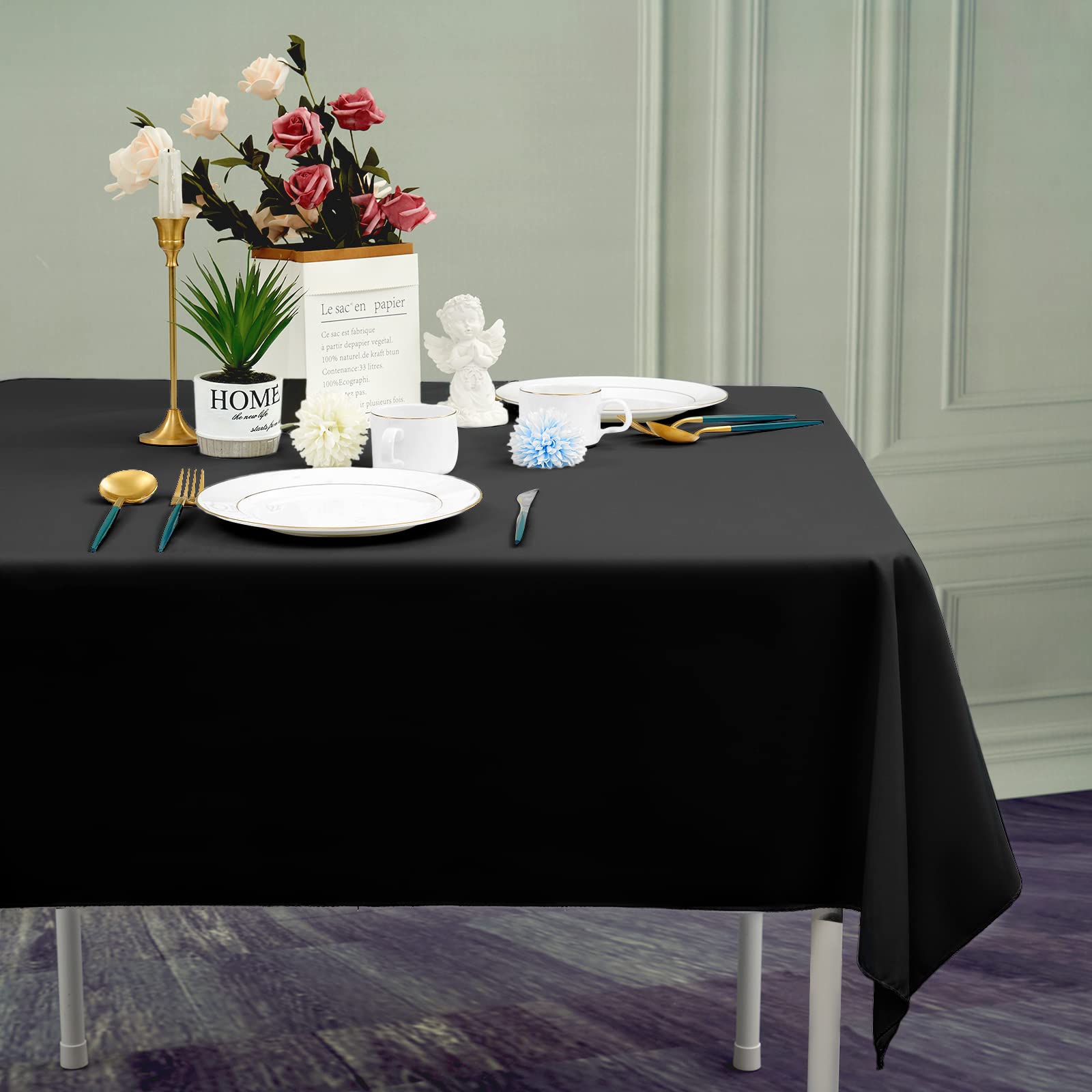 6 Pack Black Square Tablecloths 52 x 52 Inch - Premium Polyester Table Cover for Square Tables, Stain & Wrinkle Resistant, Washable Fabric Tablecloth for Restaurant, Banquet, Party, Wedding, and Home Dining Decor
