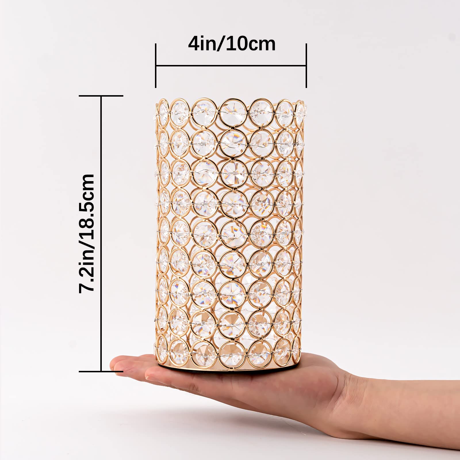 VINCIGANT Gold Cylinder Crystal Candle Holders - Hollow Flower Vase Centerpieces for Dining Table & Coffee Table Decor - Perfect for Wedding, Anniversary, Housewarming Gifts - Elegant Home & Event Decoration