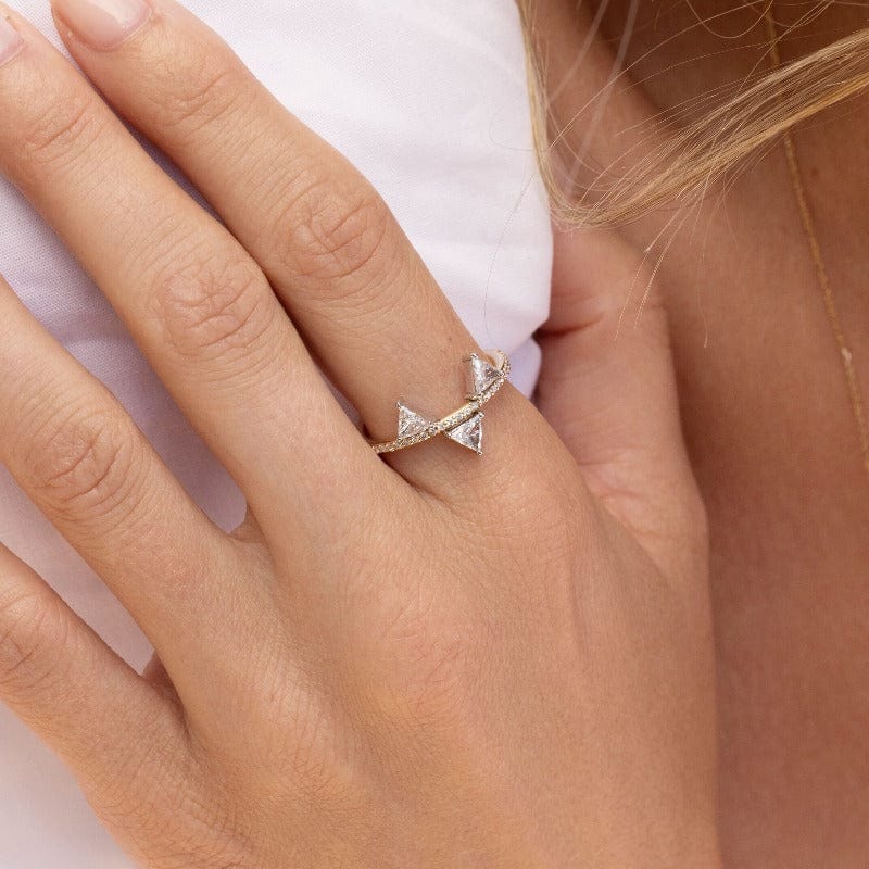 Tri Trillion Diamond Ring - Elegant 14K Gold Wedding Band for Women, Perfect for Engagement, Anniversary & Special Occasions