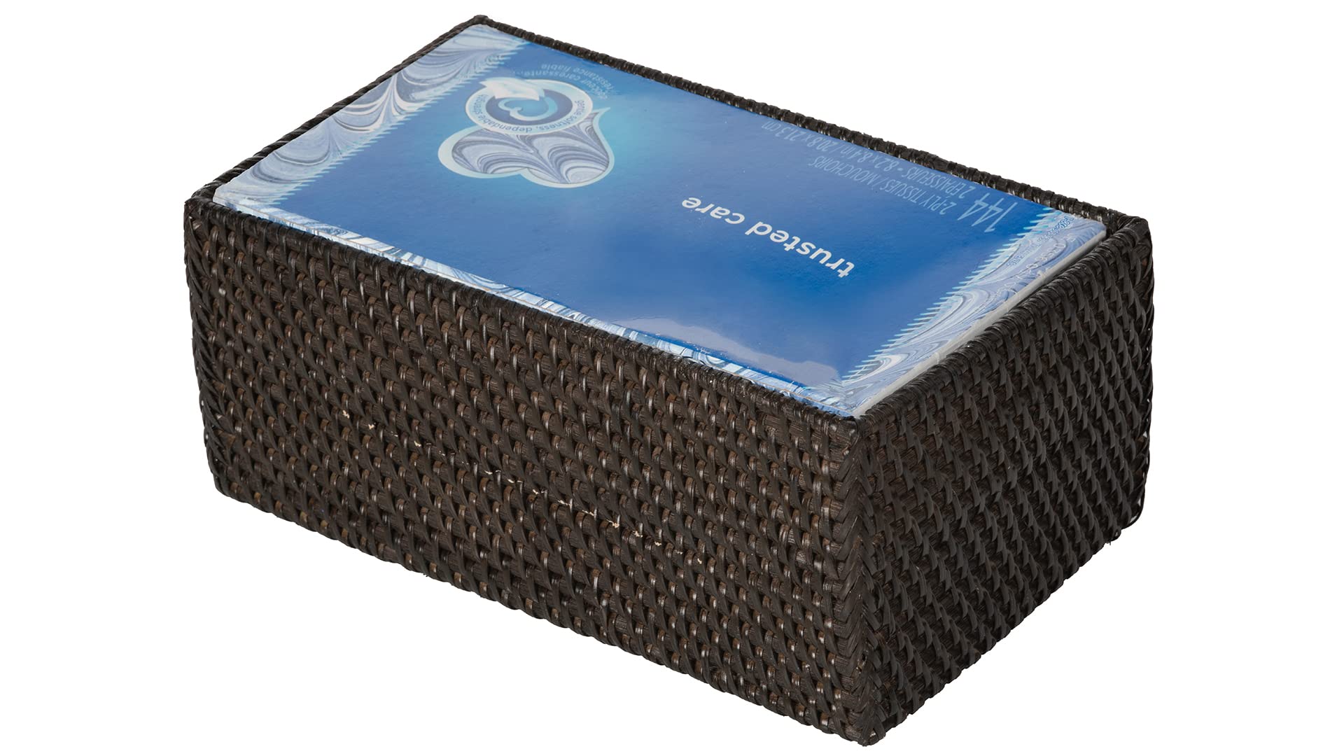 Kouboo Loma Rectangular Rattan Tissue Box Cover - Espresso Brown Woven Basket for Bathroom, Living Room & Bedroom Decor