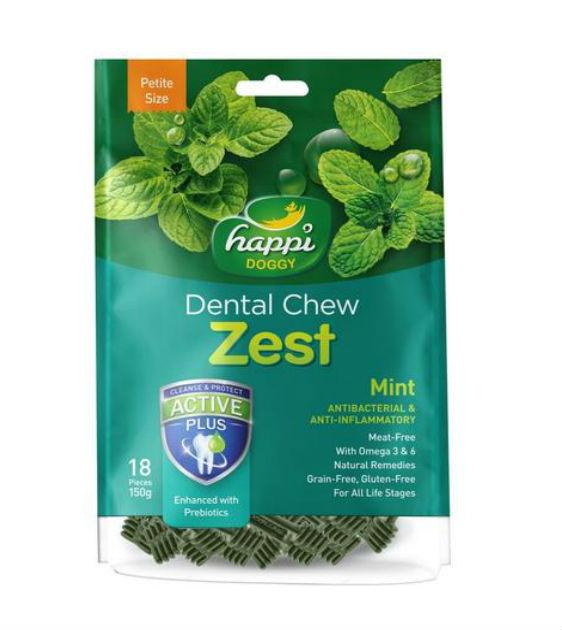 Happi Skippi (Happi Doggy) ZEST Petite Dental Dog Chews - Mint Flavored Teeth Cleaning Treats for Small Dogs - Freshens Breath & Reduces Plaque - Perfect for Daily Oral Care & Training Rewards