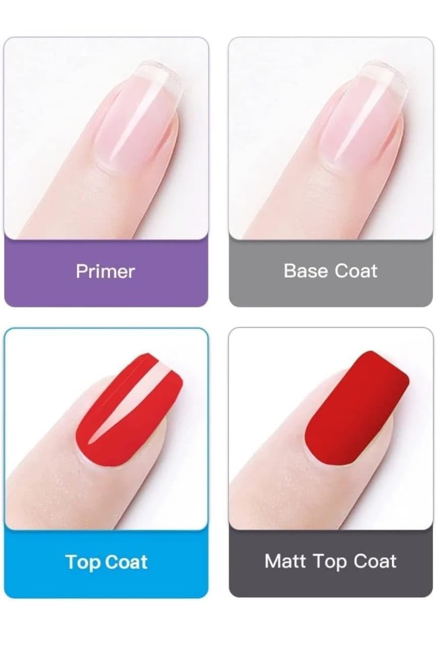 BOLT BEE UV Nail Lamp Kit - 4 Pack Matte & Gloss Finish Top Coat, Base Coat & Nail Primer (15ml Each) for Professional Nail Art | Perfect for Home Manicures & Salon Nail Extensions