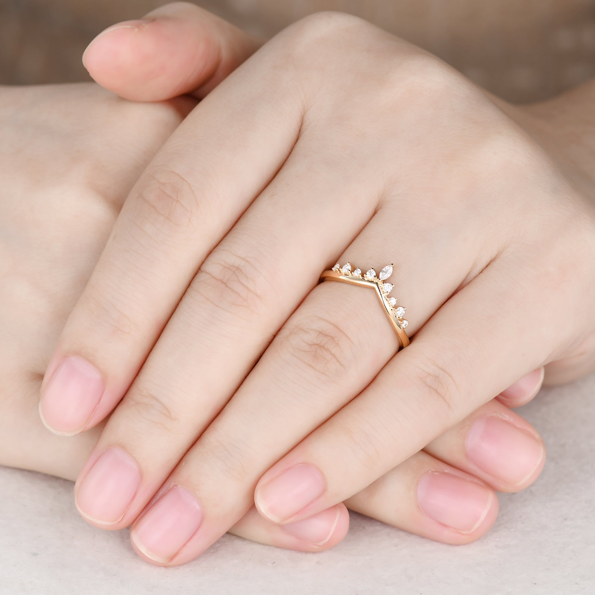 14k Yellow Gold V-Curve Moissanite Wedding Ring Set for Women - Elegant Chevron Matching Band, Perfect for Bridal Jewelry & Anniversary Gifts