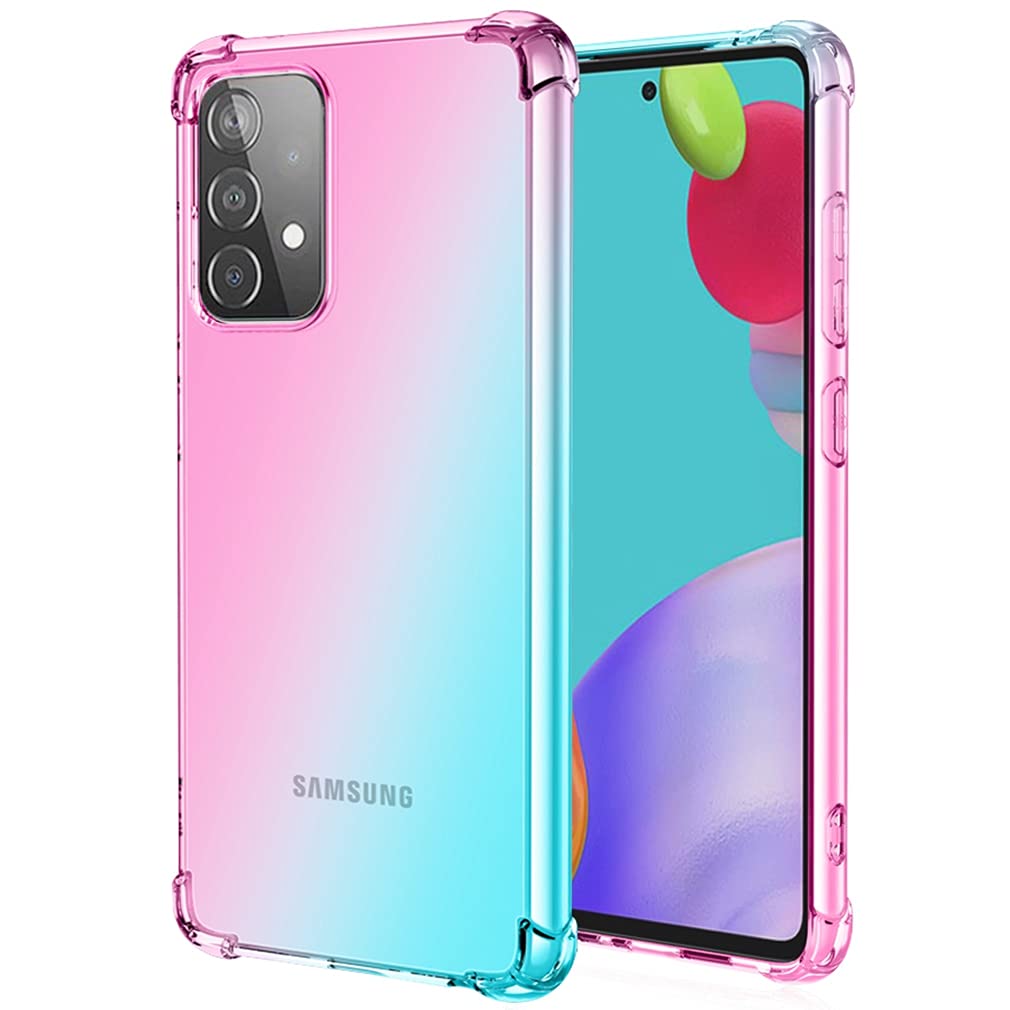 Samsung Galaxy A72 5G Phone Case - Clear Gradient TPU Cover, Slim Anti-Scratch Shockproof Protective Case for Samsung A72 (Pink/Green) - Perfect for Everyday Use, Work & Travel