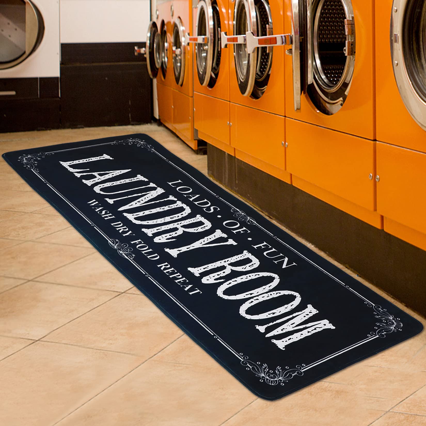 Non-Slip Laundry Room Rug Runner - 2'x6' Washable Farmhouse Kitchen Floor Mat for Bathroom, Mudroom & Laundry Room Decor (Black) | Perfect for High-Traffic Areas & Pet-Friendly Homes