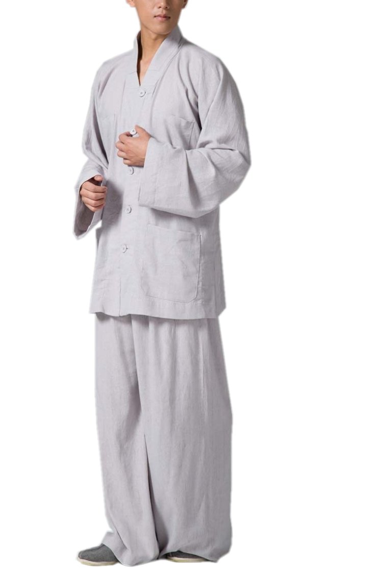 Vintage Buddhist Monk Suits - Traditional Gray V-Neck Religion Outfits for Men | Meditation, Ceremonies & Spiritual Gatherings