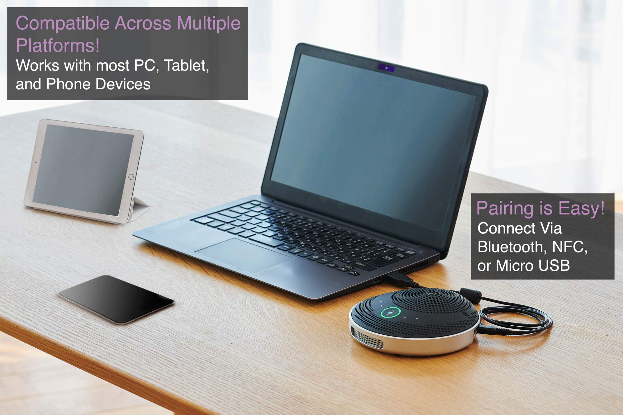 YAMAHA YVC-200 Portable USB & Bluetooth Conference Speakerphone with Noise Reduction Technology | 10-Hour Rechargeable Battery | Ideal for Remote Meetings, Home Office & On-the-Go Business Calls