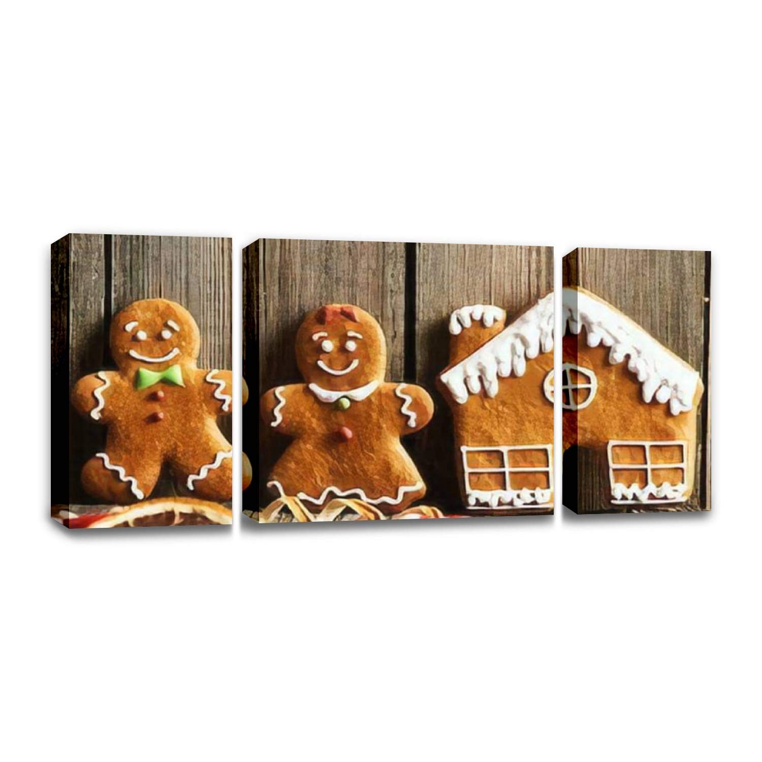 Handmade Gingerbread Christmas Cookies on Wooden Table - Canvas Wall Art Print for Home Decor | Modern Photography Kitchen & Dining Room Wall Decor
