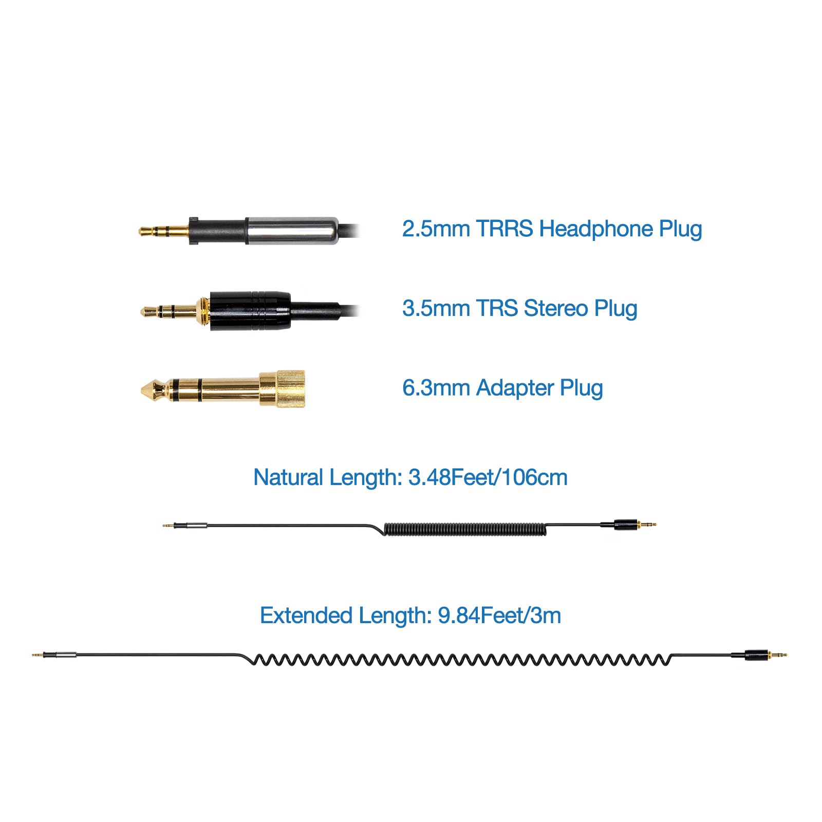 Pioneer HDJ500 HDJ700 HDJ1500 DJ Headphone Replacement Cable - Coiled Spring Audio Cord for Professional DJ Headphones | Perfect for Club Mixing, Live Performances & Studio Recording