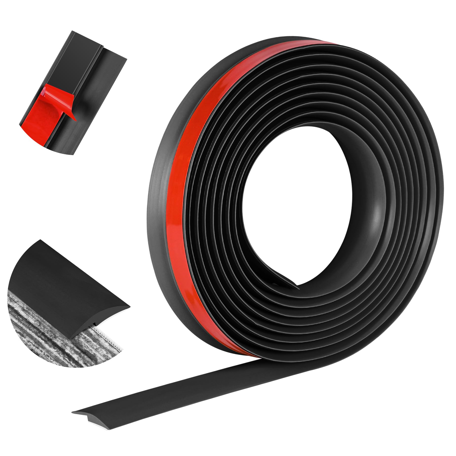 20Ft Self-Adhesive PVC Floor Transition Strip - Carpet to Tile Threshold Edging Trim, Peel & Stick Joining Molding for Gaps Under 5mm (Black) | Perfect for Doorways, Room Dividers & Flooring Transitions
