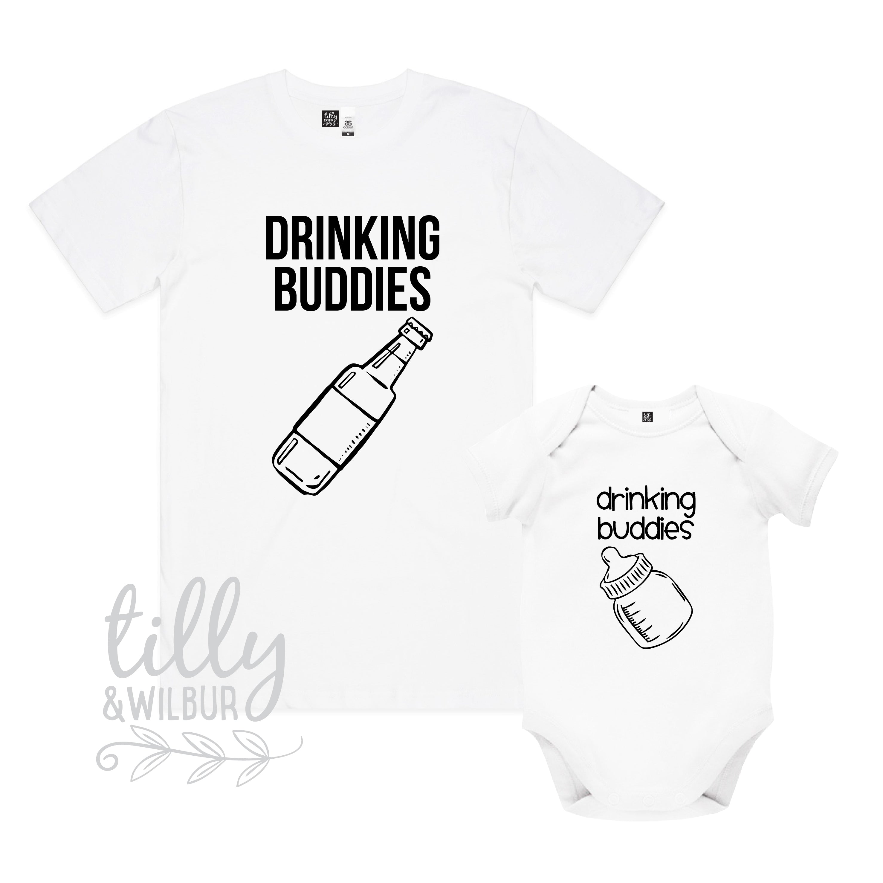 Drinking Buddies Beer Matching Shirt & Bodysuit - Multiple Colors Available - Perfect for Parties, Bar Hopping & Beer Festivals