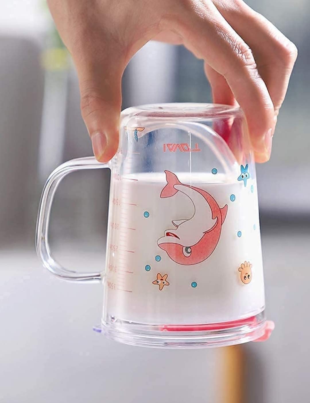 PrimeWorld 350ml Cartoon Printed Baby Sipper Mug with Straw & Lid - BPA-Free Milk, Juice, Water, Shakes Measuring Cup for Kids & Toddlers - Perfect for Home, School, Travel & Outdoor Activities