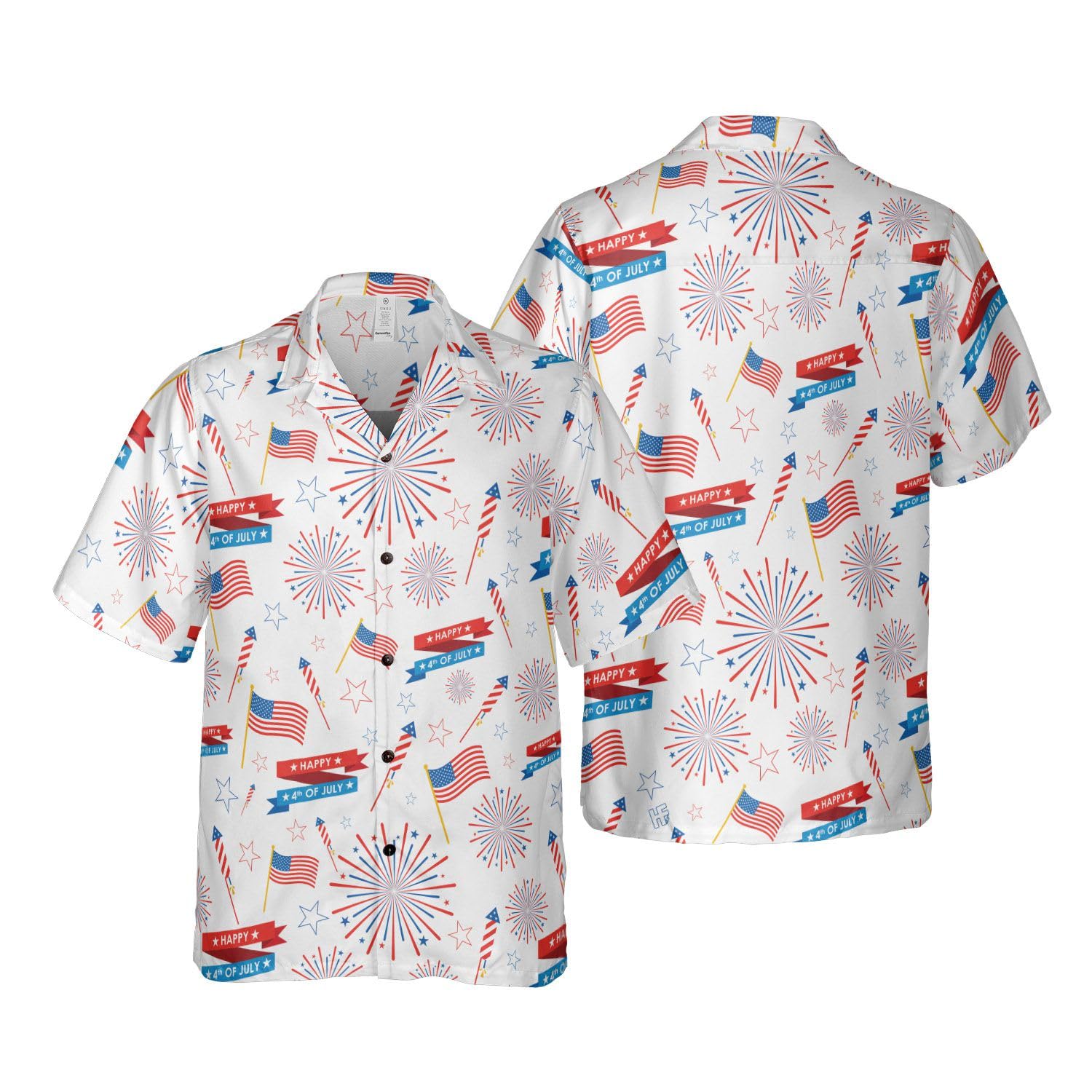 HYPERFAVOR Patriotic 4th of July Hawaiian Shirts for Men - American Flag Print Aloha Shirt - Independence Day & Memorial Day Casual Wear - Perfect for BBQ, Beach Parties & Summer Vacations