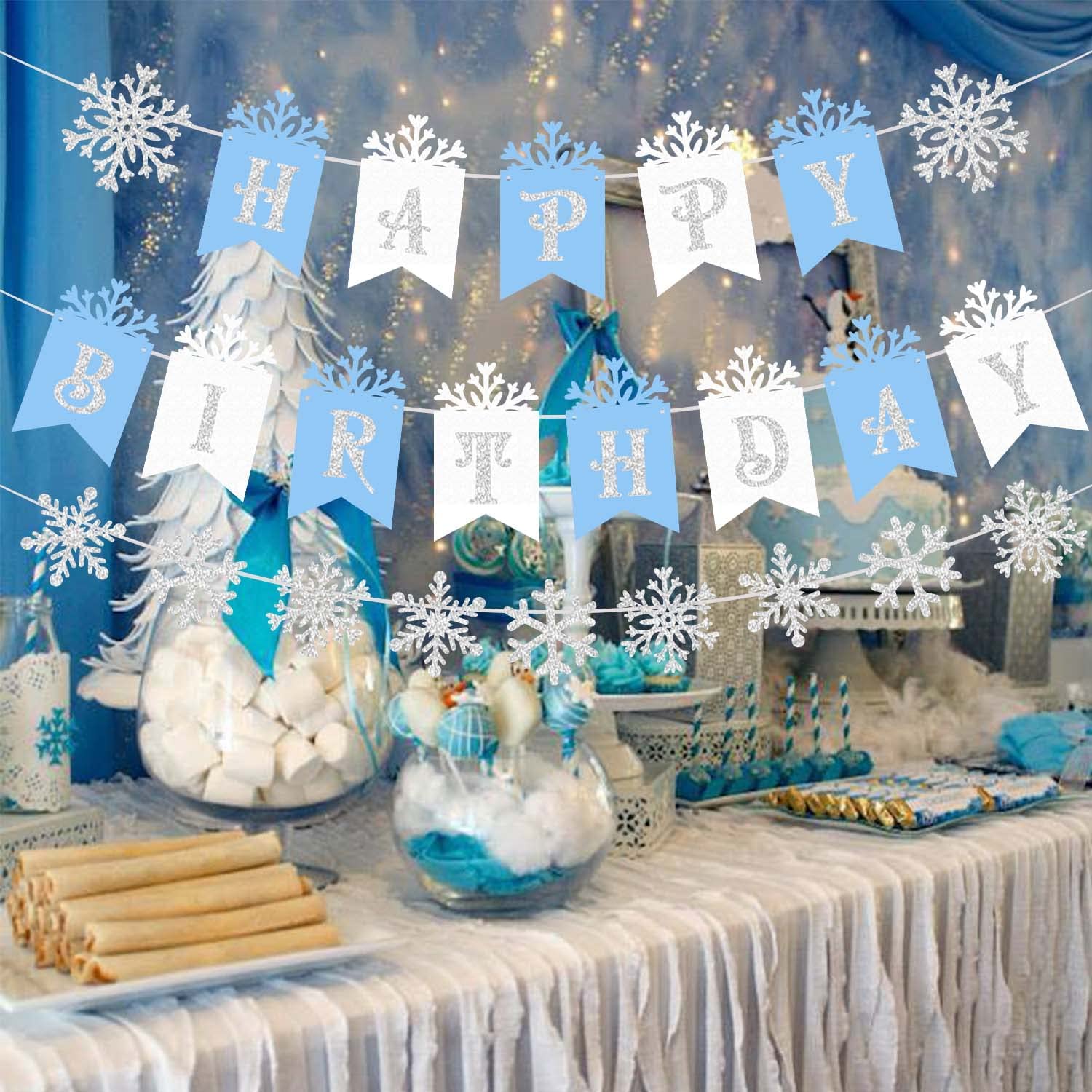 Winter Wonderland Birthday Party Decorations - Snowflake Happy Birthday Banner & Party Supplies for Winter Themed Celebrations | Perfect for Indoor & Outdoor Festive Events