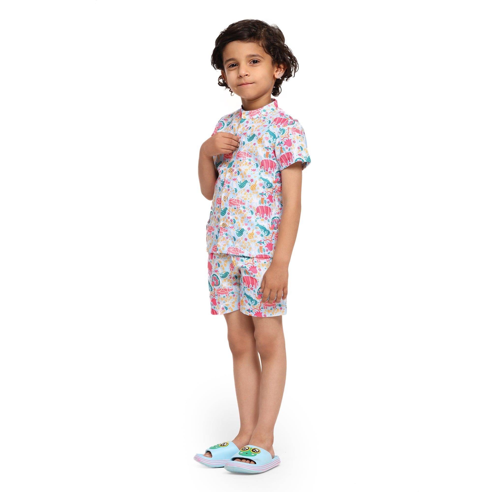 Stylish Colorful Animals Print Linen Co-ords Set by Vestiario - Perfect for Summer Outfits, Beach Vacations & Casual Wear