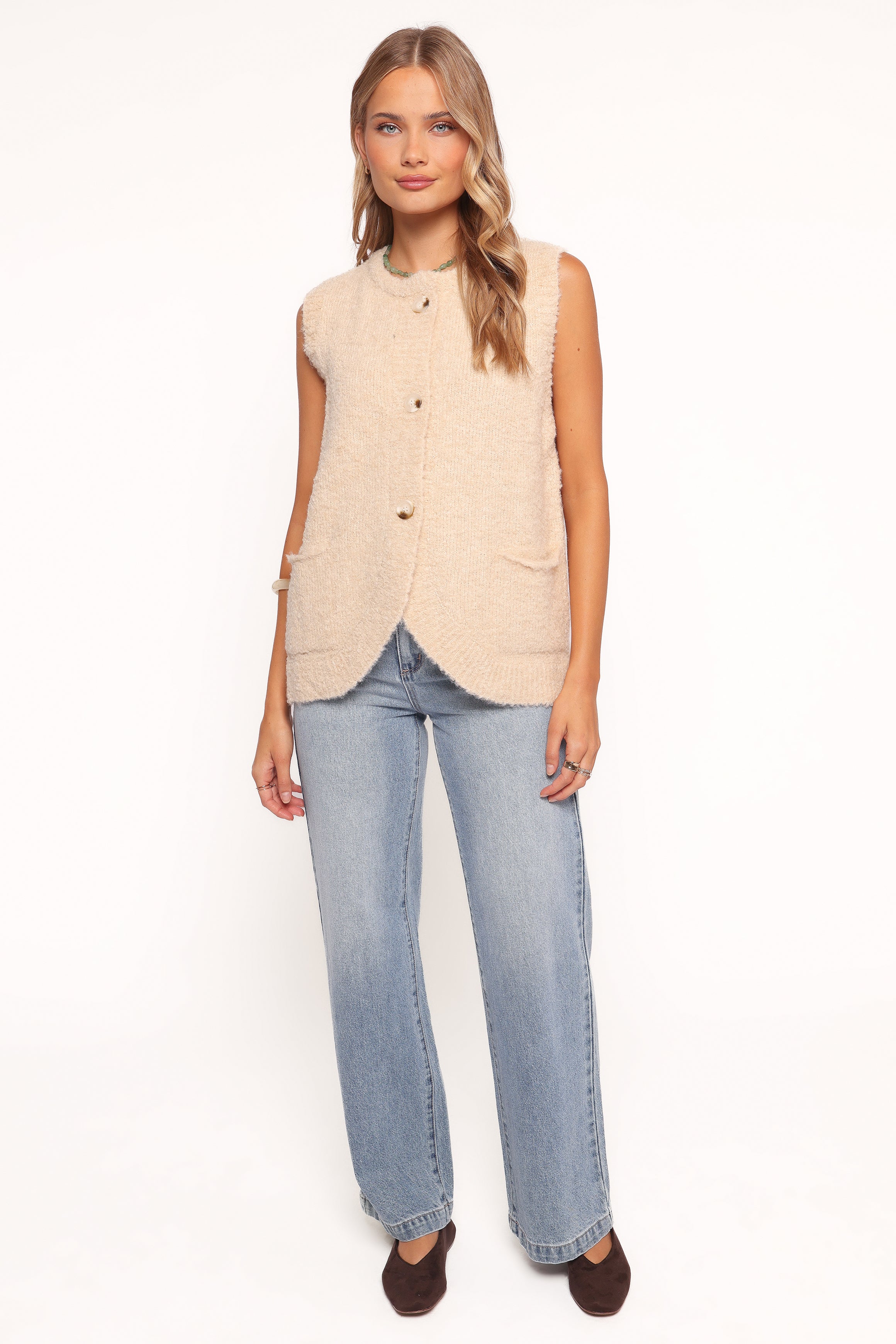 Avery Knit Vest for Women - Soft Beige Cardigan Sweater, Lightweight & Comfortable, Perfect for Layering in Fall & Winter