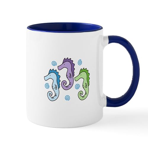 White/Navy Inside - Three Seahorses Mugs