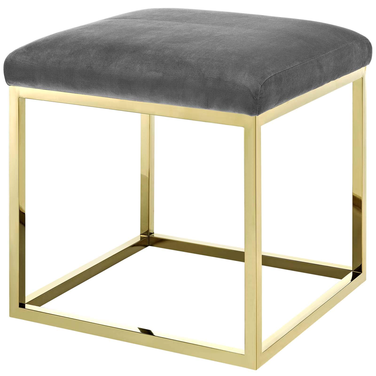 Modern Contemporary Accent Chair with Ottoman - Velvet Upholstery, Gold Gray Finish, Metal Steel Frame - Perfect for Living Room, Lounge, or Home Office Decor